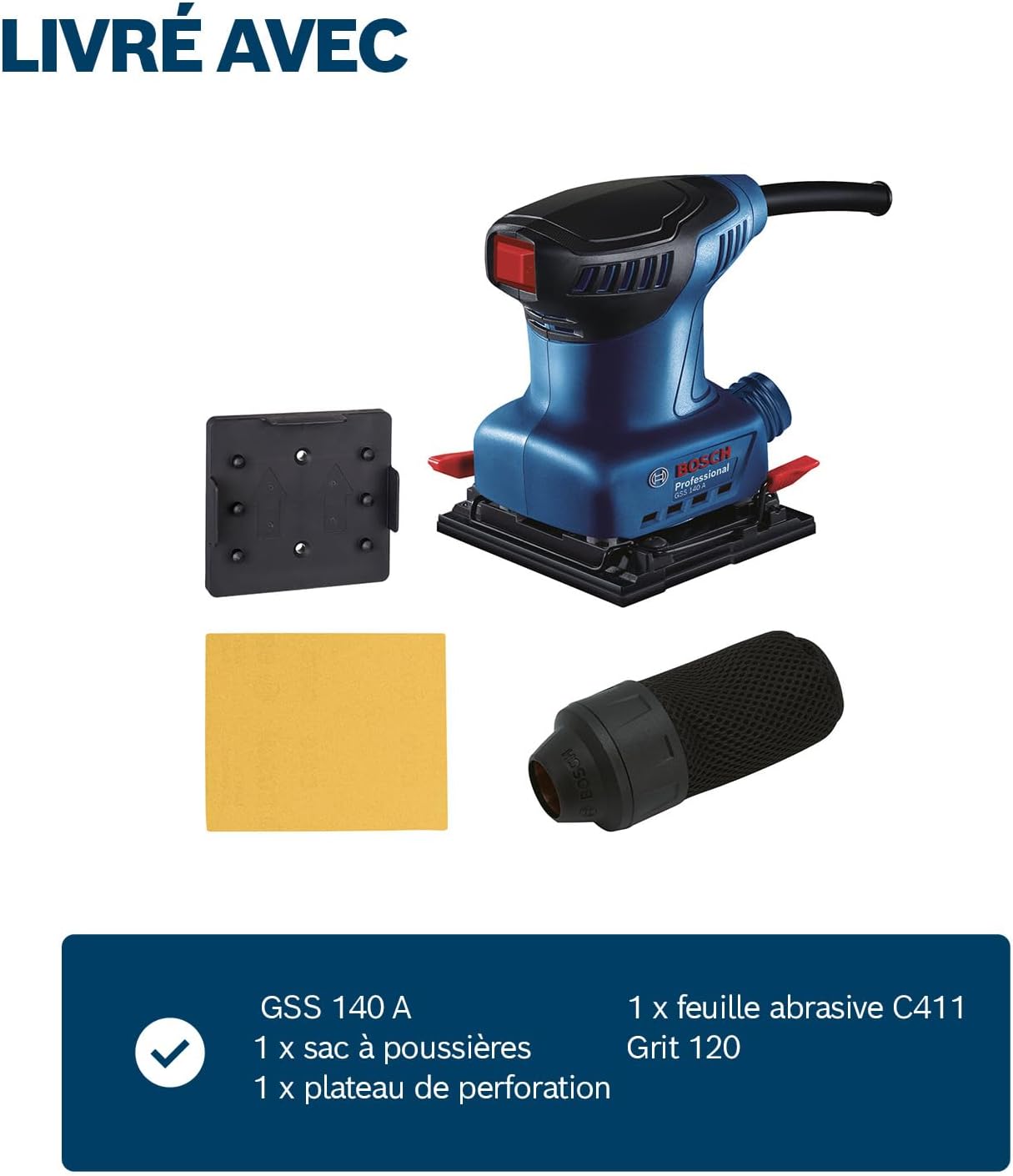 Thumbnail 5 de Bosch Professional Ponceuse vibrante GSS 140 (220 W) avec sac à poussières et feuille abrasive C411