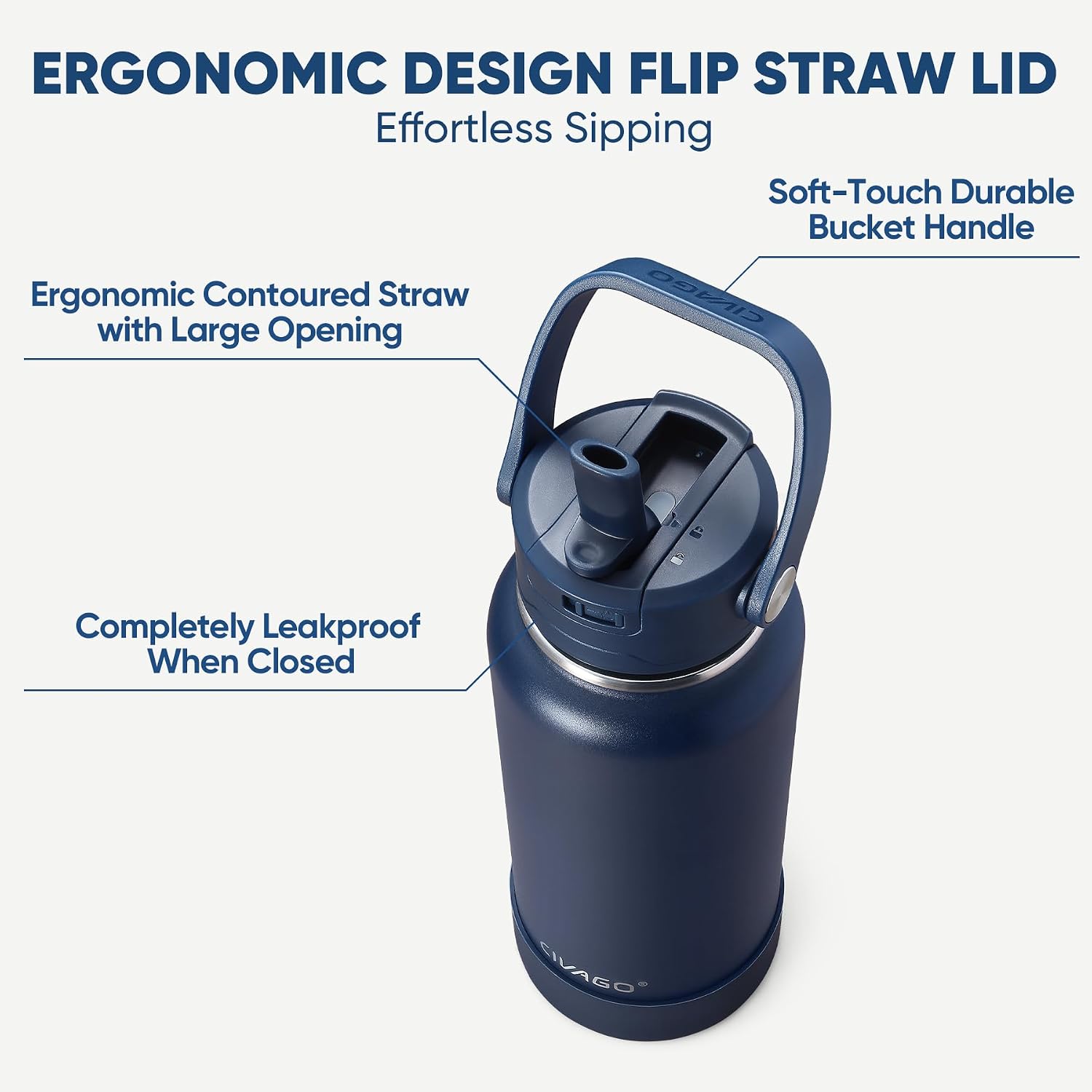 Thumbnail 1 de CIVAGO Insulated Bottle with 2 Lids, 32 oz Stainless Steel Water Bottle
