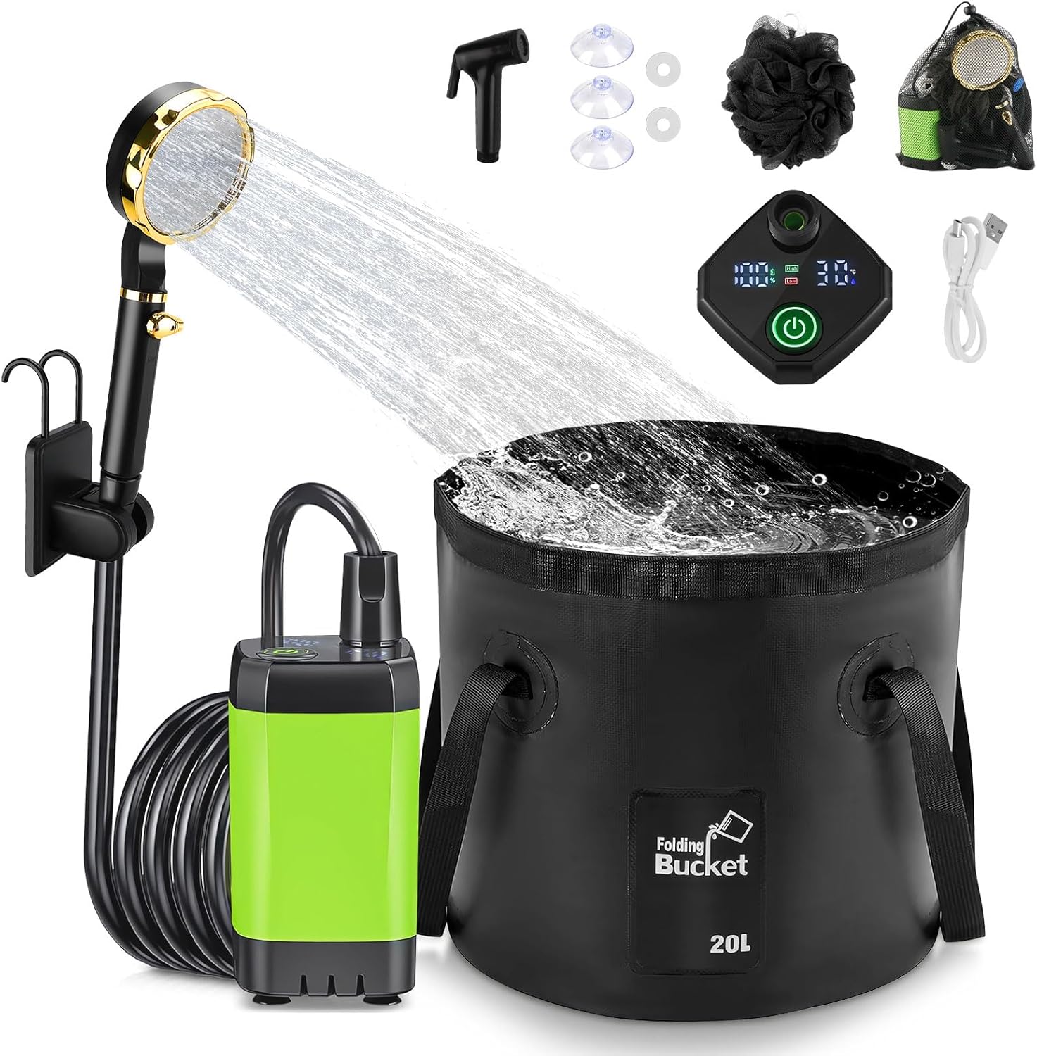 Anesty Tragbare Campingdusche Set 6000mAh