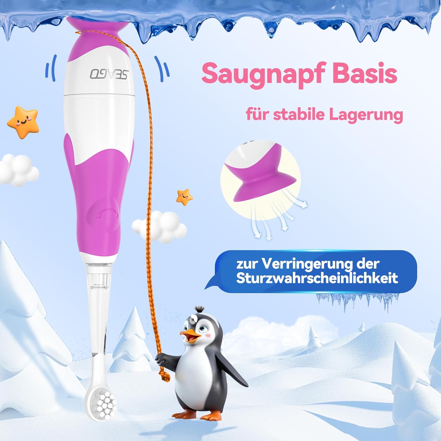 Thumbnail 3 de Seago Elektrische Zahnbürste Kinder 0–3 Jahre mit LED-Licht, IPX7, BPA-frei, SG513 (Lila Rosa)