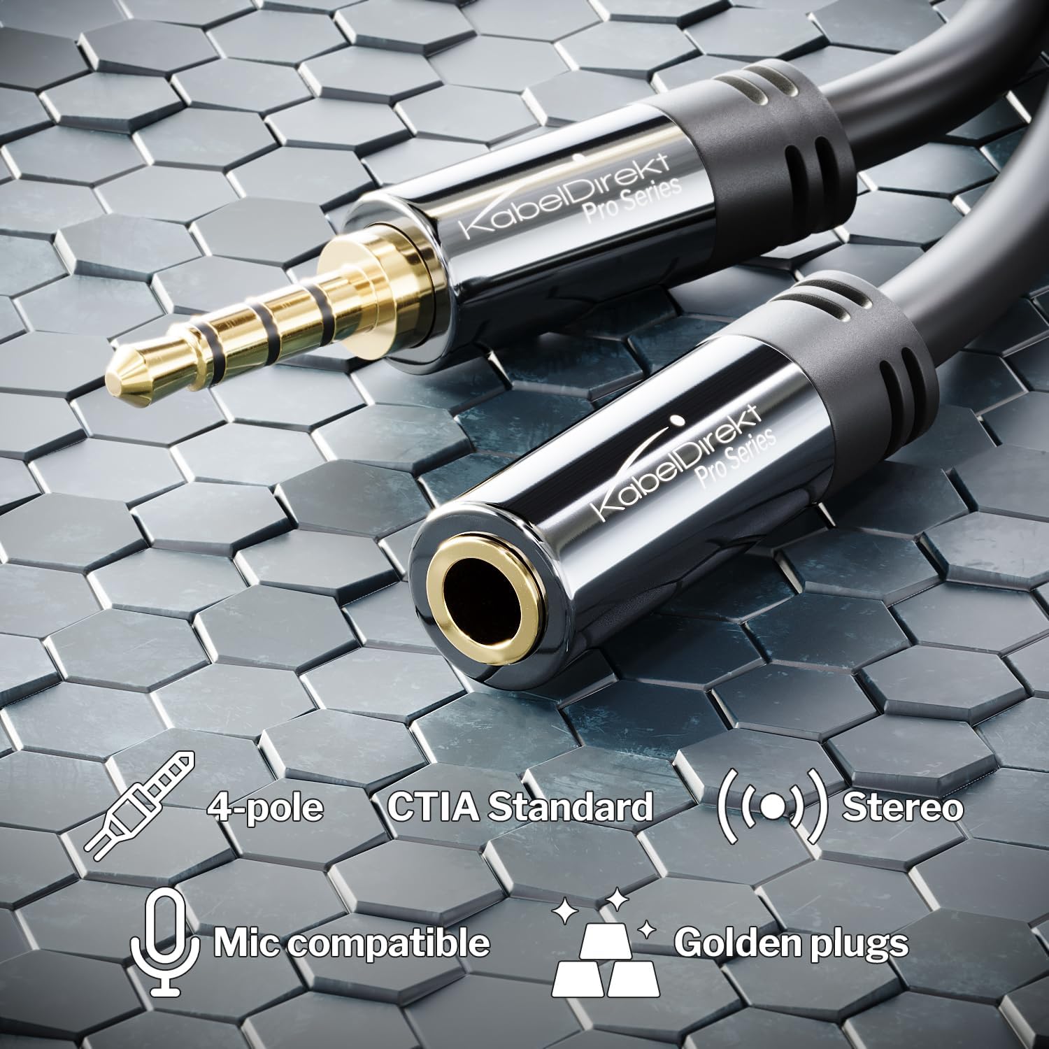 Detalle de KabelDirekt – Rallonge casque/micro 7,5 m, 3,5 mm 4 pôles (or, oro) – Pro Series