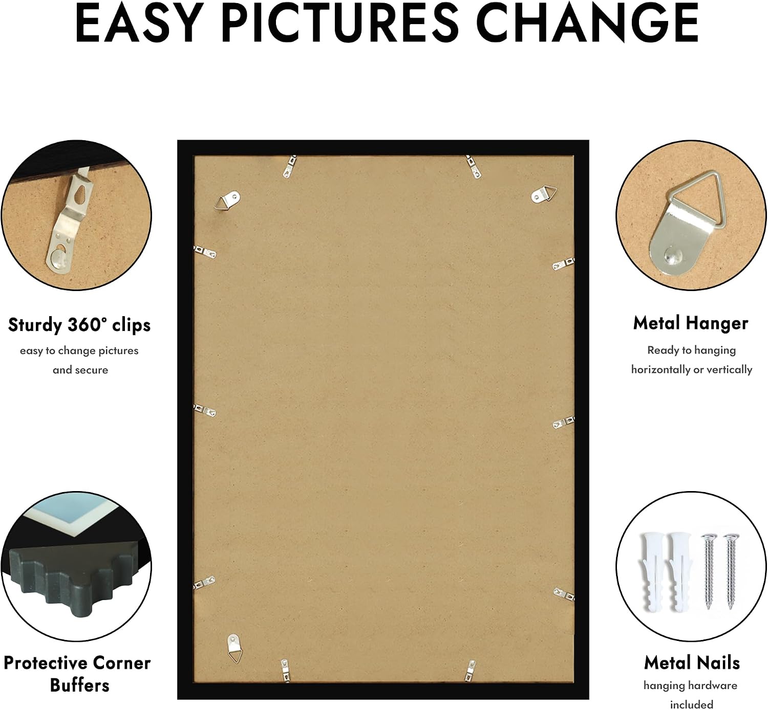 Detalle de Hongkee 20x28 Picture Frame, Black Rustic MDF with Mat and Plexiglass