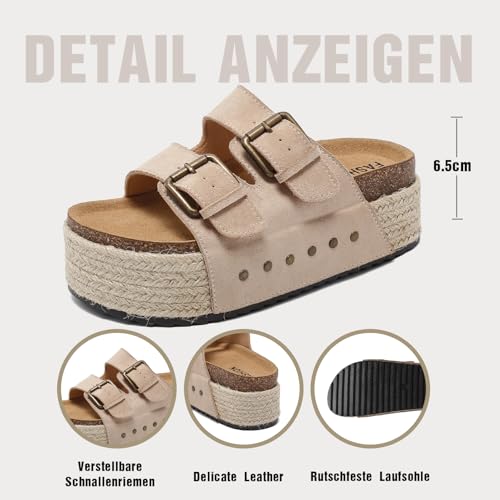Detalle de Zaxunai Sandalias Mujer con Doble Hebilla y Plataforma de Corcho – Zuecos Mules de Verano