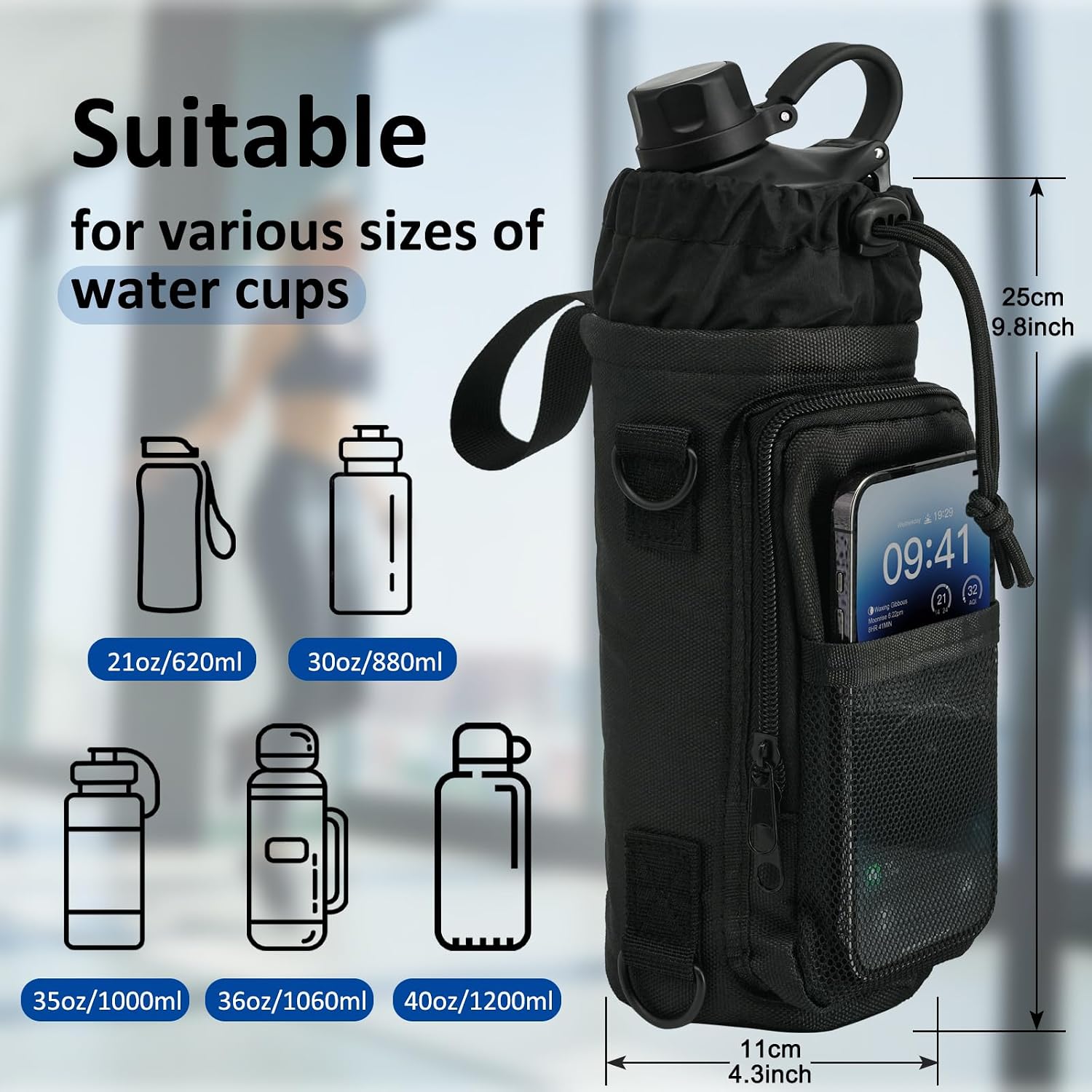 Thumbnail 1 de Magnetic Gym Bag Water Bottle Holder with Multi-Pocket Storage