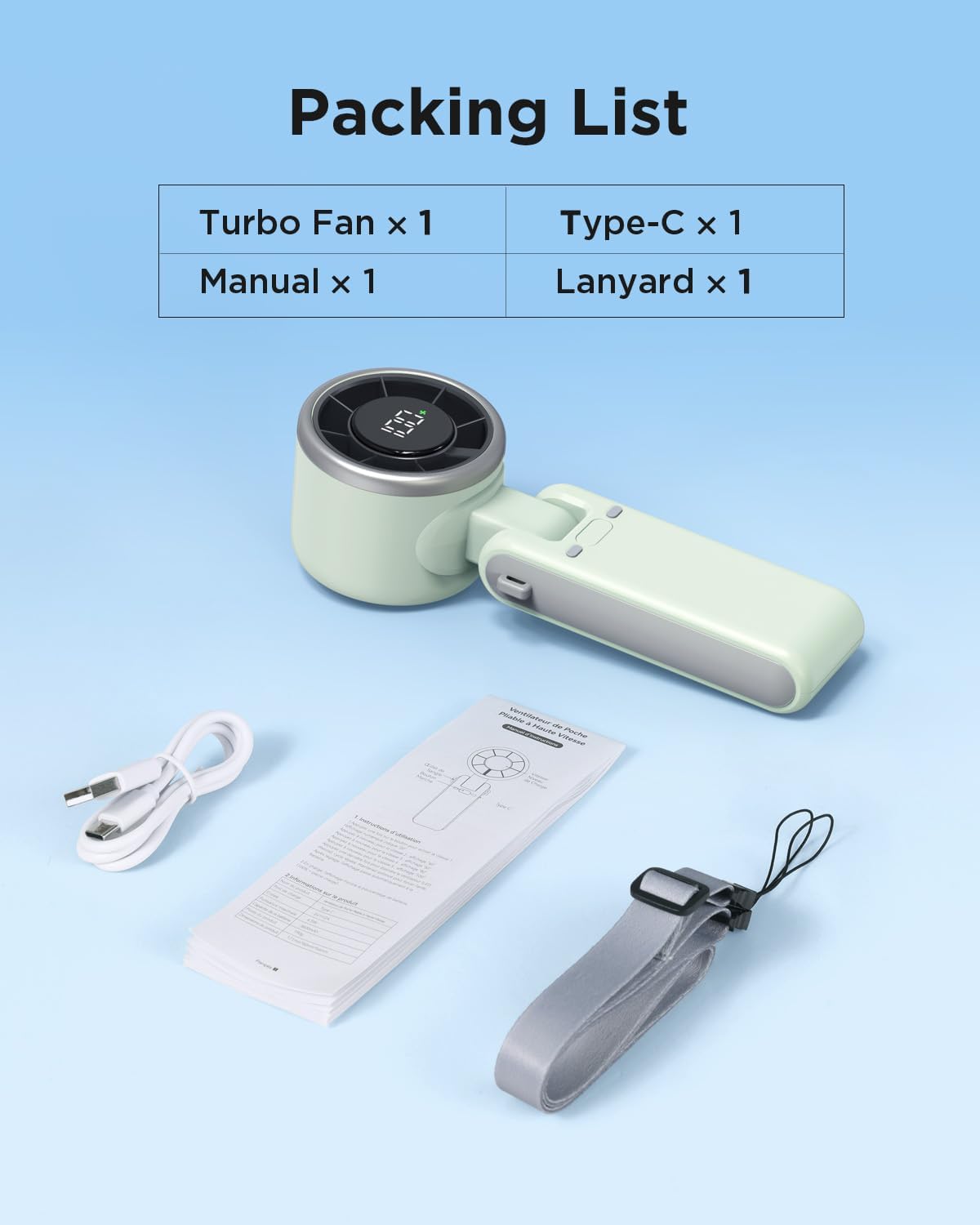 Thumbnail 5 de EasyAcc Portable Handheld Turbo Fan: 5 speeds, USB-C recharge, 4000mAh, and versatile 3-in-1 design
