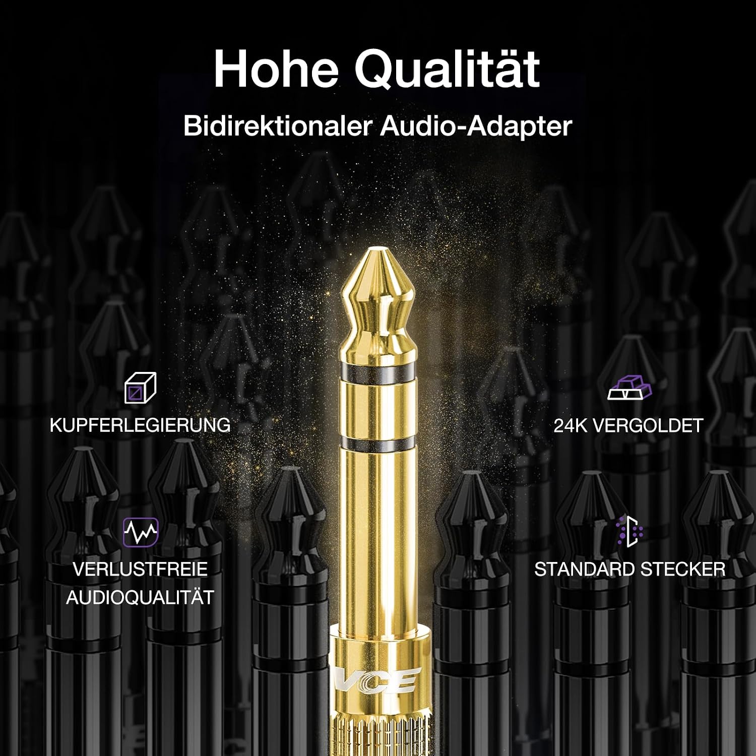 Thumbnail 1 de VCE HQ Audio Klinken-Adapter 6,35 mm auf 3,5 mm Stereo (vergoldet, Metallgehäuse) – 2 Stück