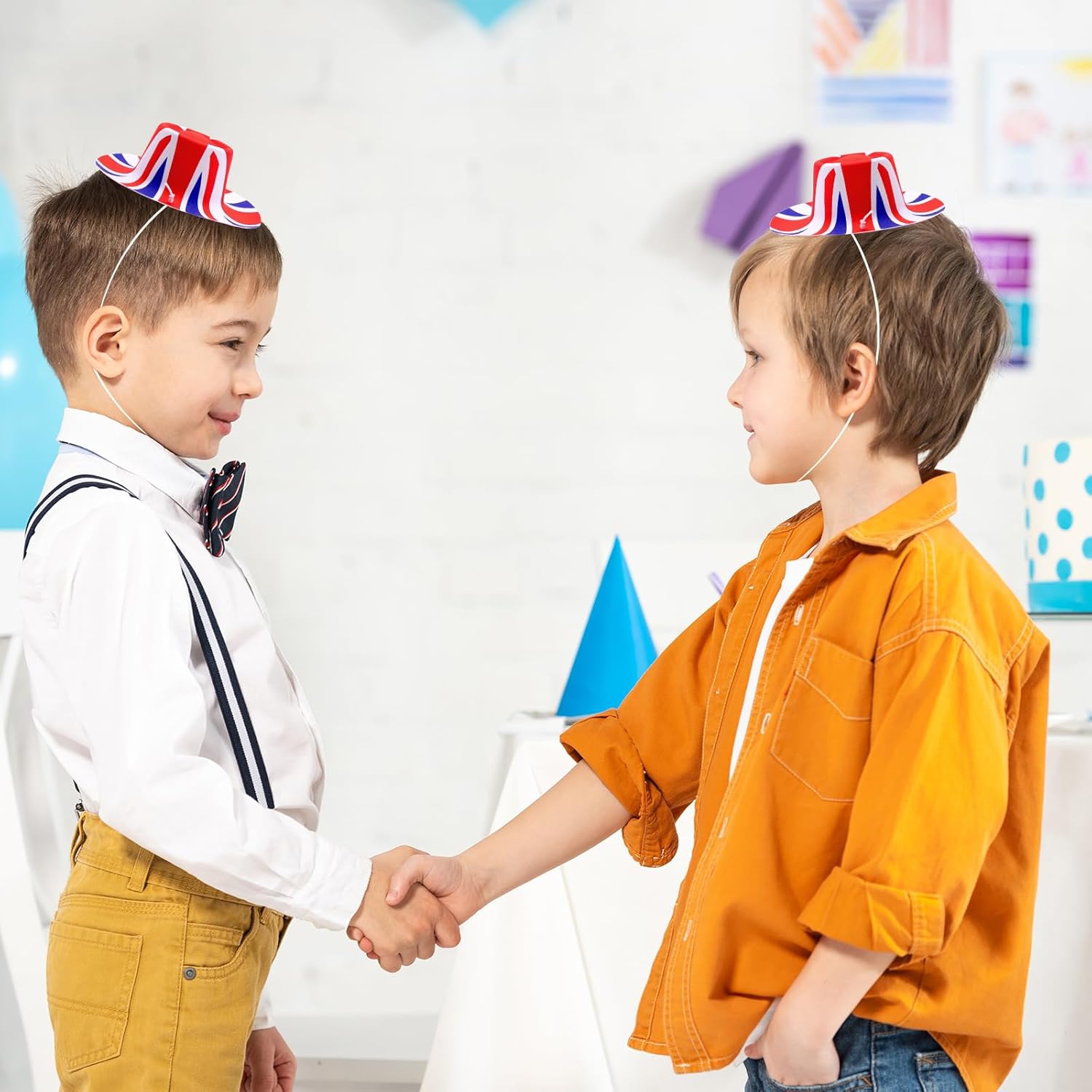 Thumbnail 6 de 10 Pcs British Flag Party Hats (Union Jack mini bowler hats) for VE Day 80th Anniversary celebrations
