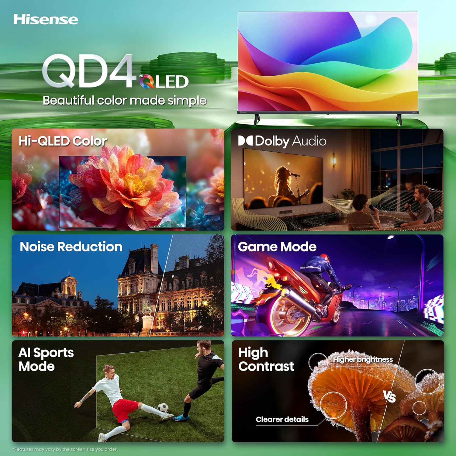 Detalle de Hisense 32-Inch Class QD4SR Hi-QLED HD Smart Roku TV (32QD4HSR, 2026)