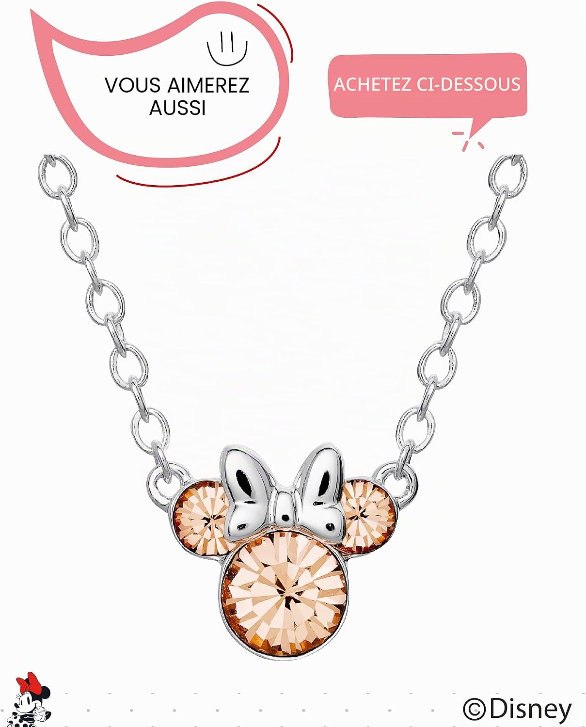 Detalle de Boucles d'oreilles Minnie Mouse à tige avec pierre de naissance — argent plaqué et peridot (août)