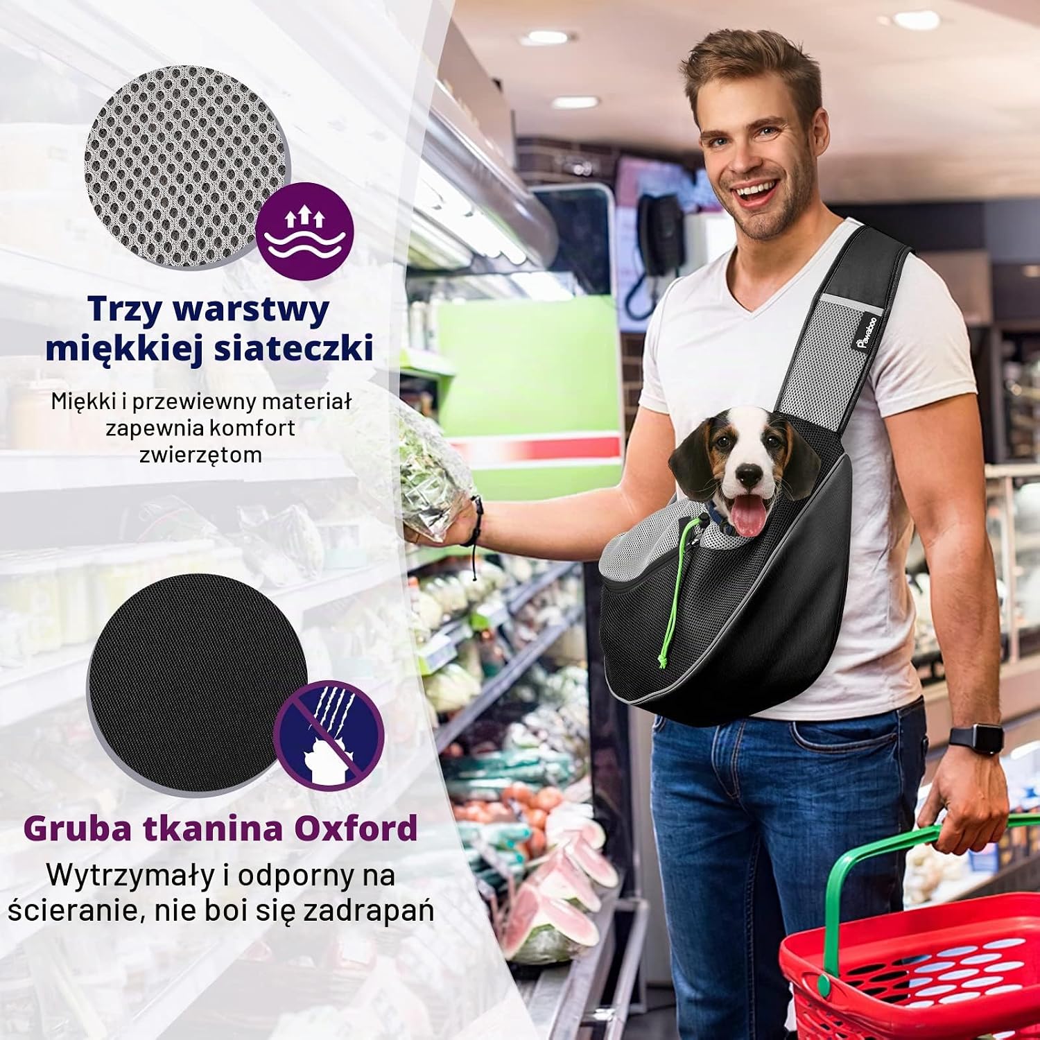 Detalle 2 de Pawaboo XL – regulowana torba dla psa z siatki i tkaniny Oxford