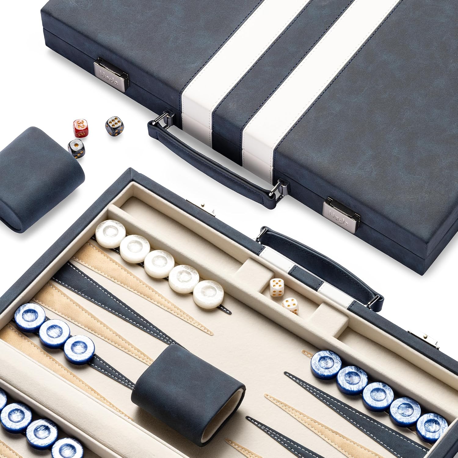Detalle de Lingle 15-inch Backgammon Set for Adults with Folding Faux Leather Case (Blue)