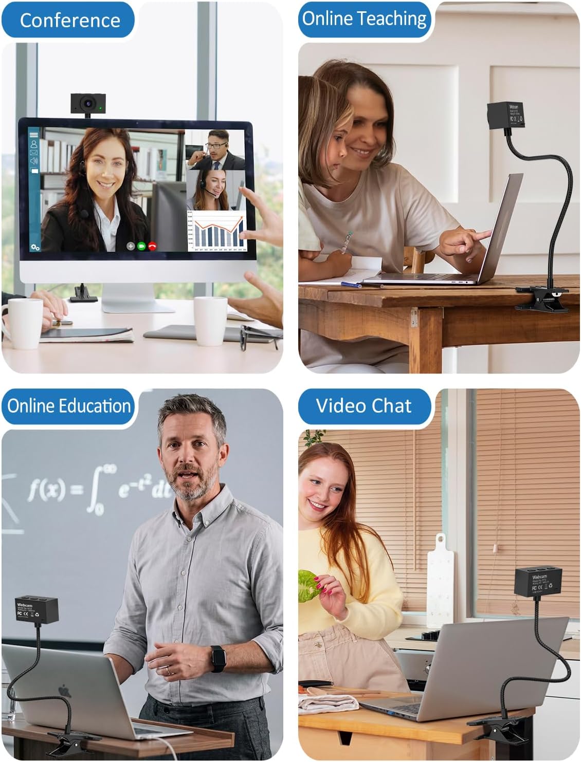 Thumbnail 6 de Webcam for PC (USB) with Adjustable Gooseneck, 1080P Manual Focus & Noise-Cancelling Mic (Black)