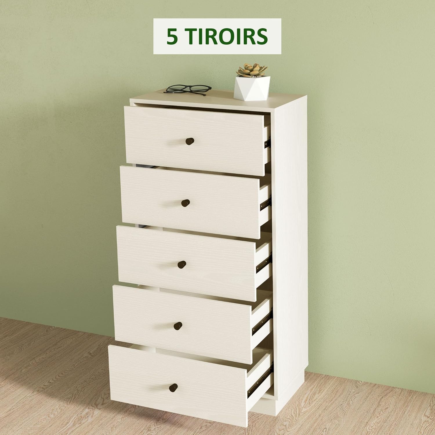 Detalle 2 de HOMCOM commode 5 tiroirs 47 x 29 x 95 cm