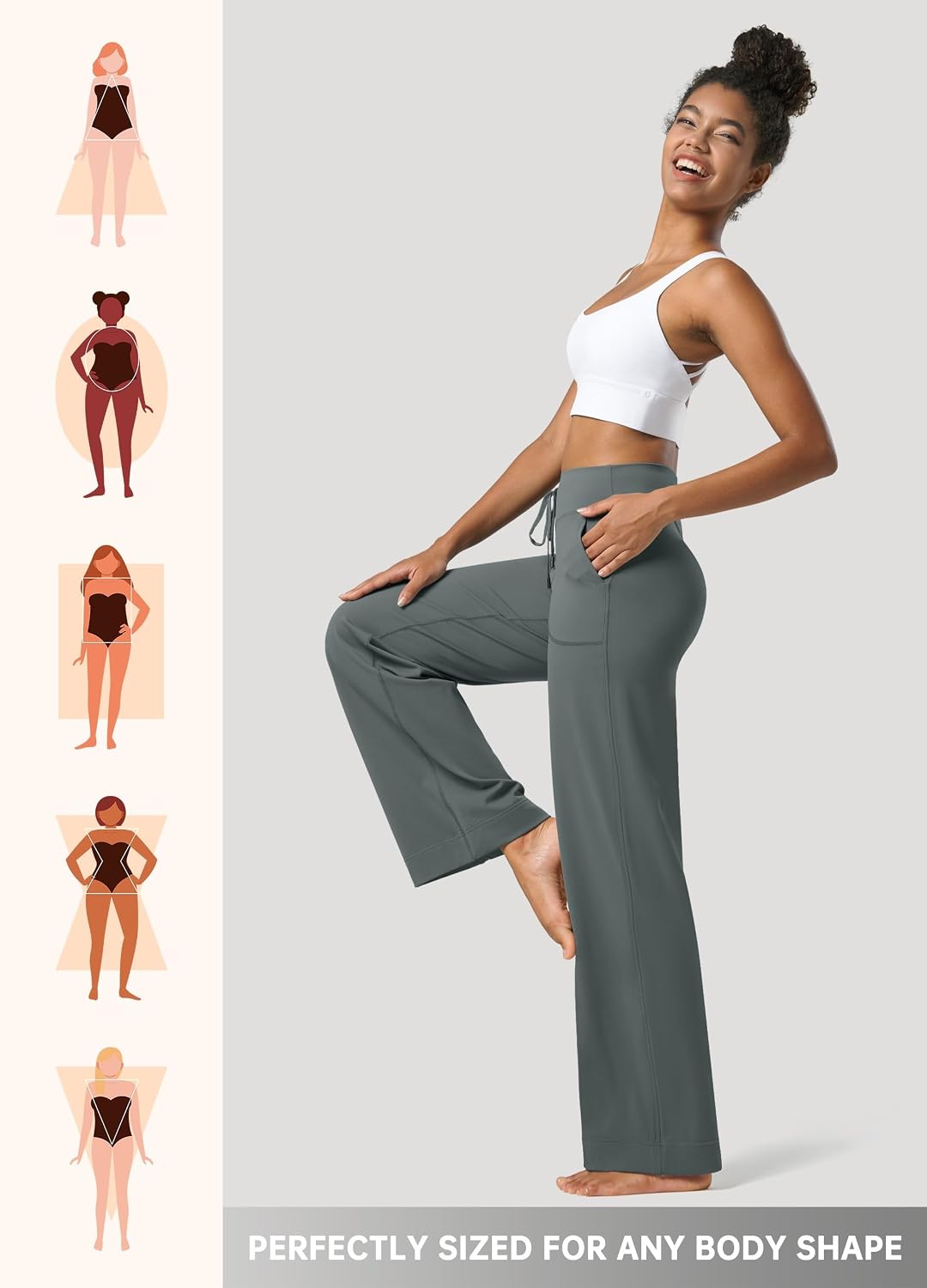 Detalle de WILLIT Damen Trainingshose mit Hoher Taille – weites Bein, 4‑Wege Stretch, Taschen