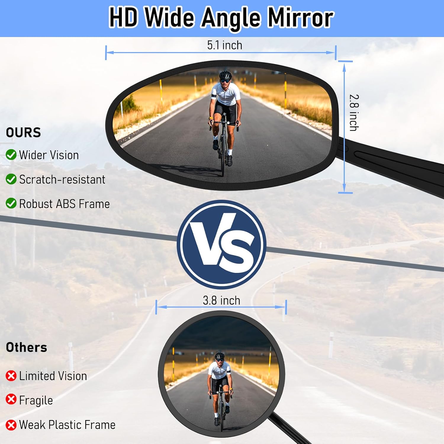 Detalle de Bike Mirror 1 Pair: HD Wide Angle Large Bicycle Rear View Mirror for 22-25mm Handlebars
