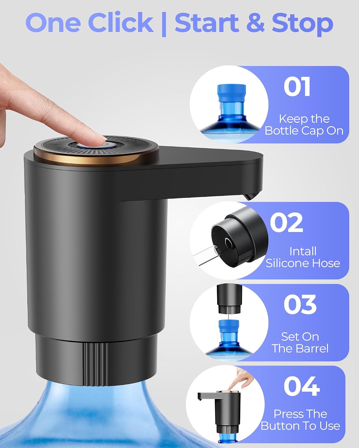 Detalle de Cozycharm Z02 Water Jug Pump, USB-C Rechargeable, Dual Motors