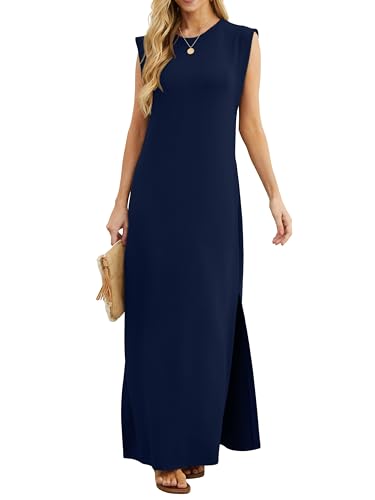 Detalle de GRECERELLE Navy Blue Summer Maxi Dress with Pockets and Split