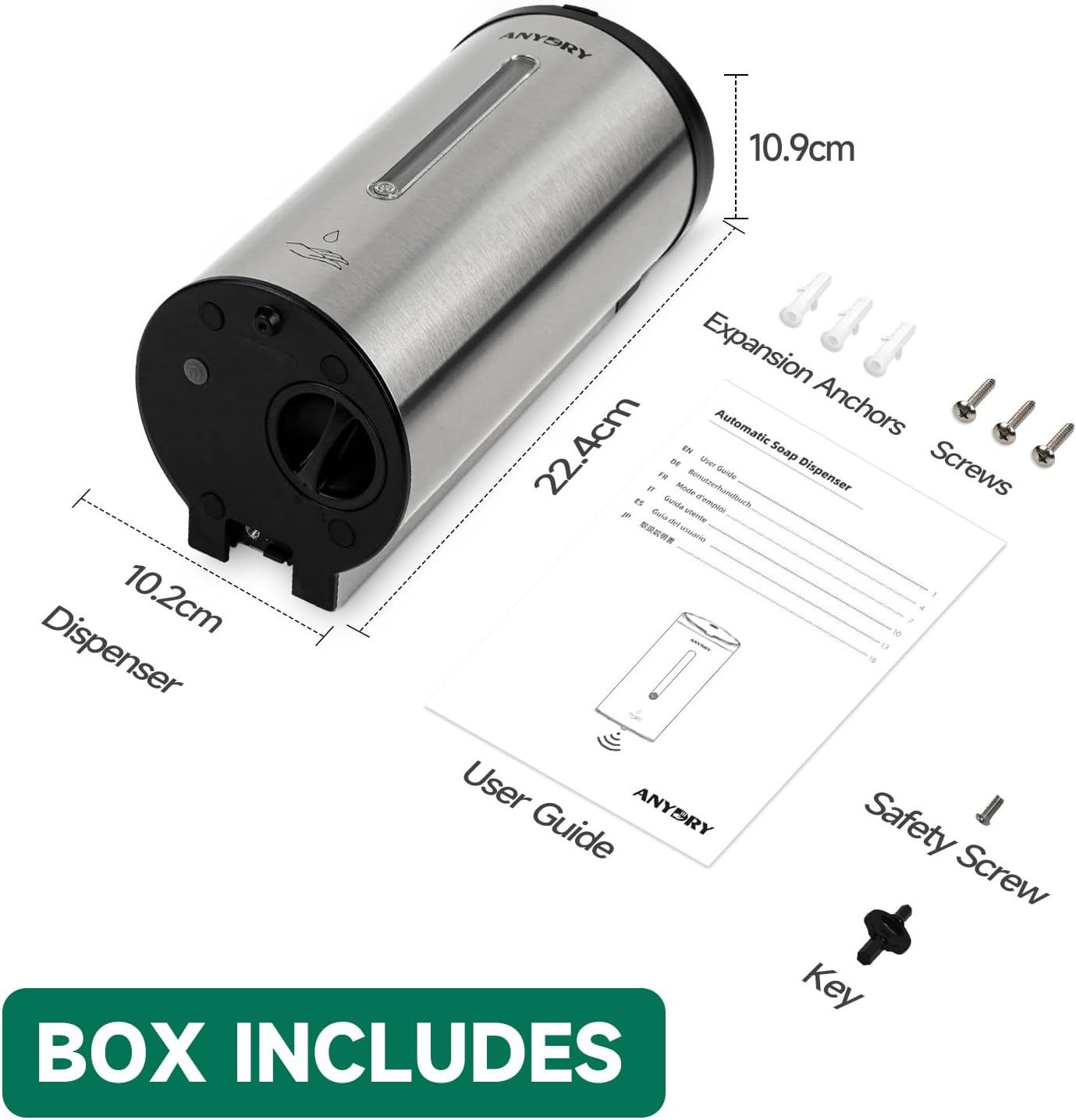 Thumbnail 2 de AnyDry Professional 750ml Automatic Wall-Mounted Soap Dispenser (Brushed Stainless Steel)