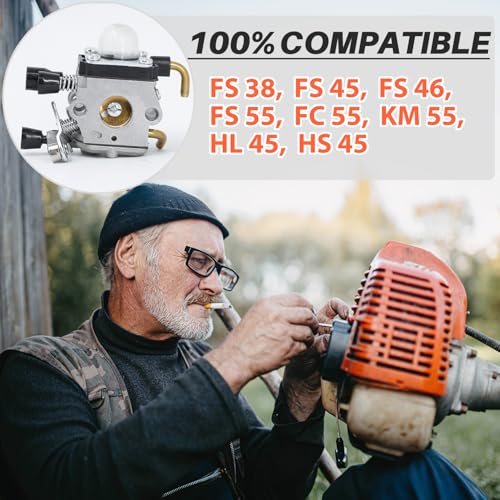 Detalle de Kit carburateur Jrisbo pour STIHL FS38 FS55 FS45 FS46 KM55 FC55 HS45 – 9 en 1, pièces de remplacement compatibles