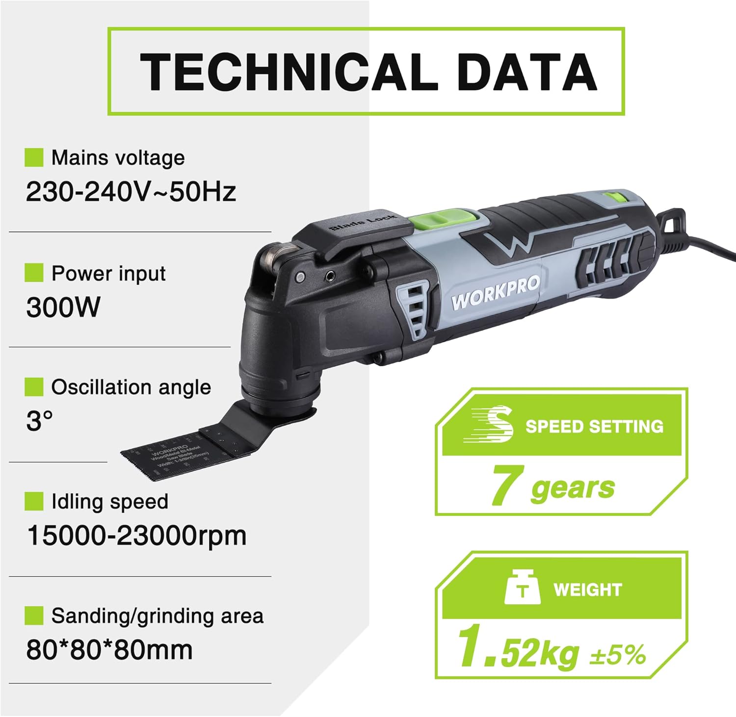 Thumbnail 1 de WORKPRO 300W Oscillating Multi-Tool Kit with 7 Speeds (15,000–23,000 RPM) and 17-Piece Accessories