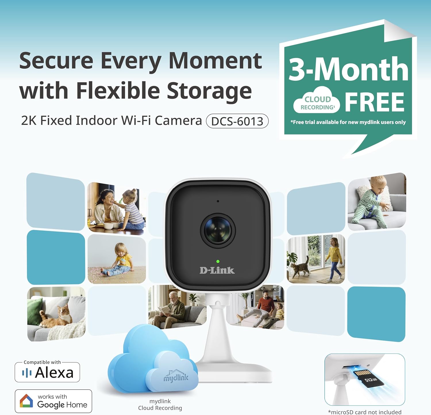 Detalle de D-Link DCS-6013 – kamera wewnętrzna Wi-Fi 2K, 3 MP, AI i pole widzenia 115°