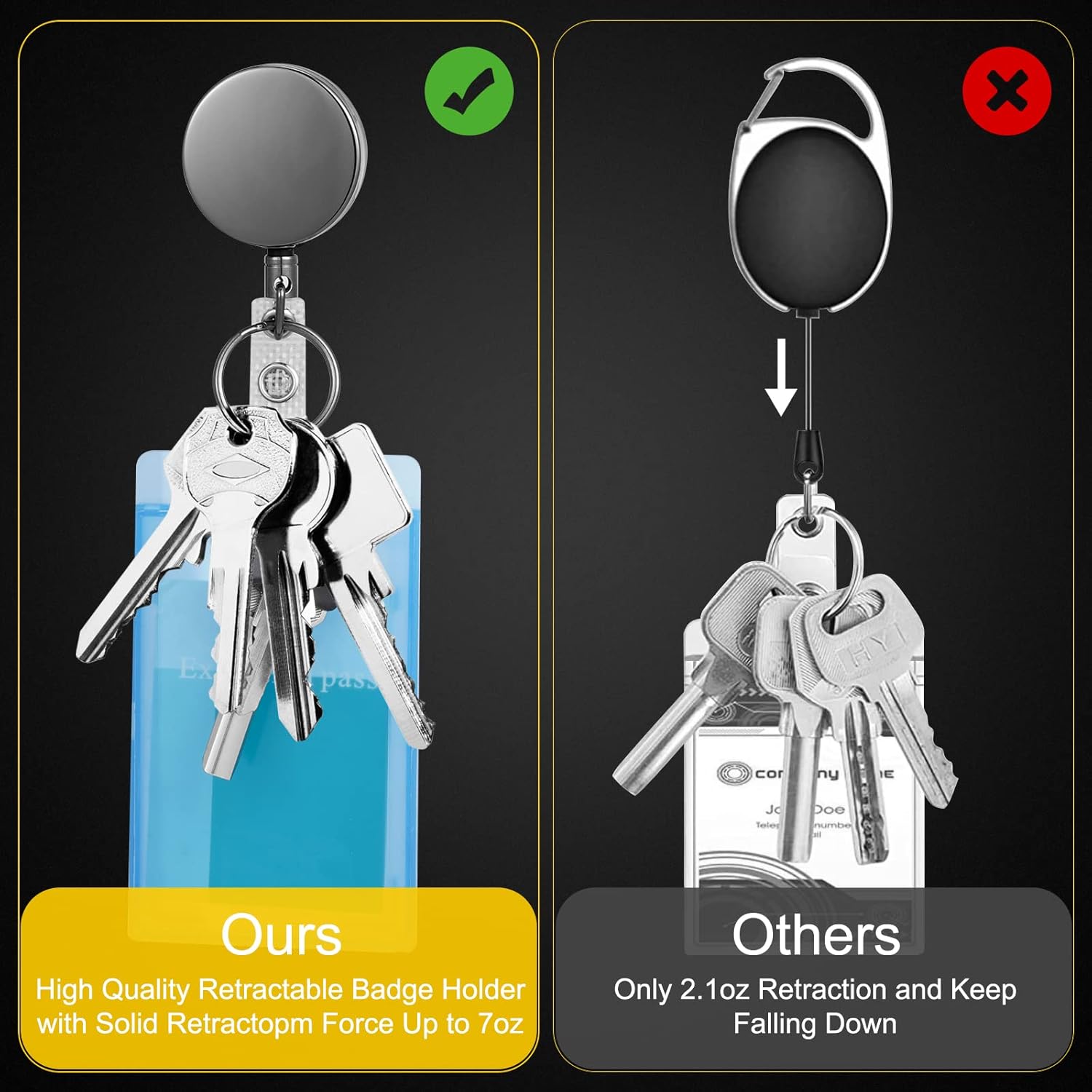 Thumbnail 3 de 2 Pack Heavy Duty Retractable Badge Reels – Premium Metal Holder with Belt Clip and Key Ring