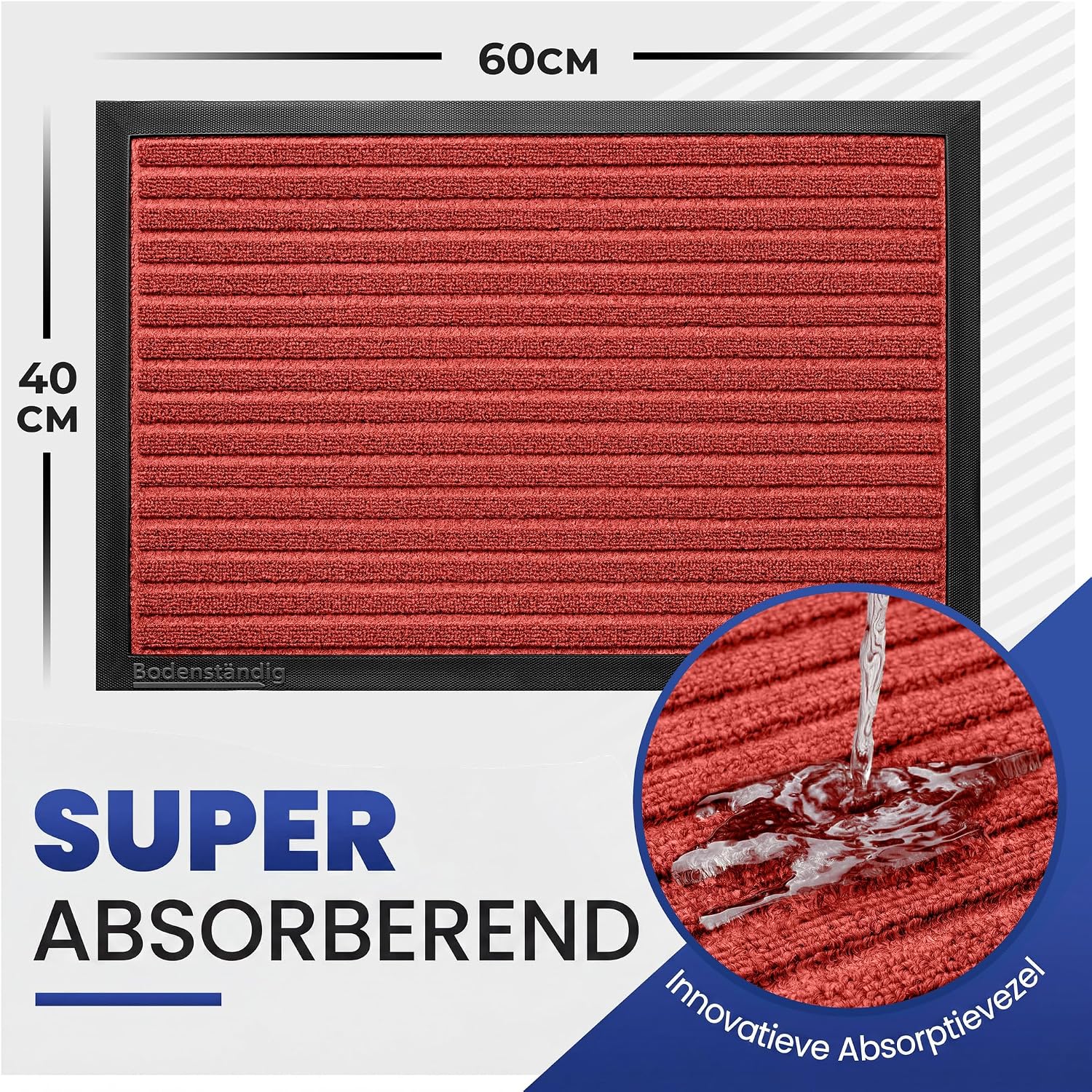 Thumbnail 1 de Bodenständig Deurmat buiten voordeur absorberend, rood, 40 x 60 cm