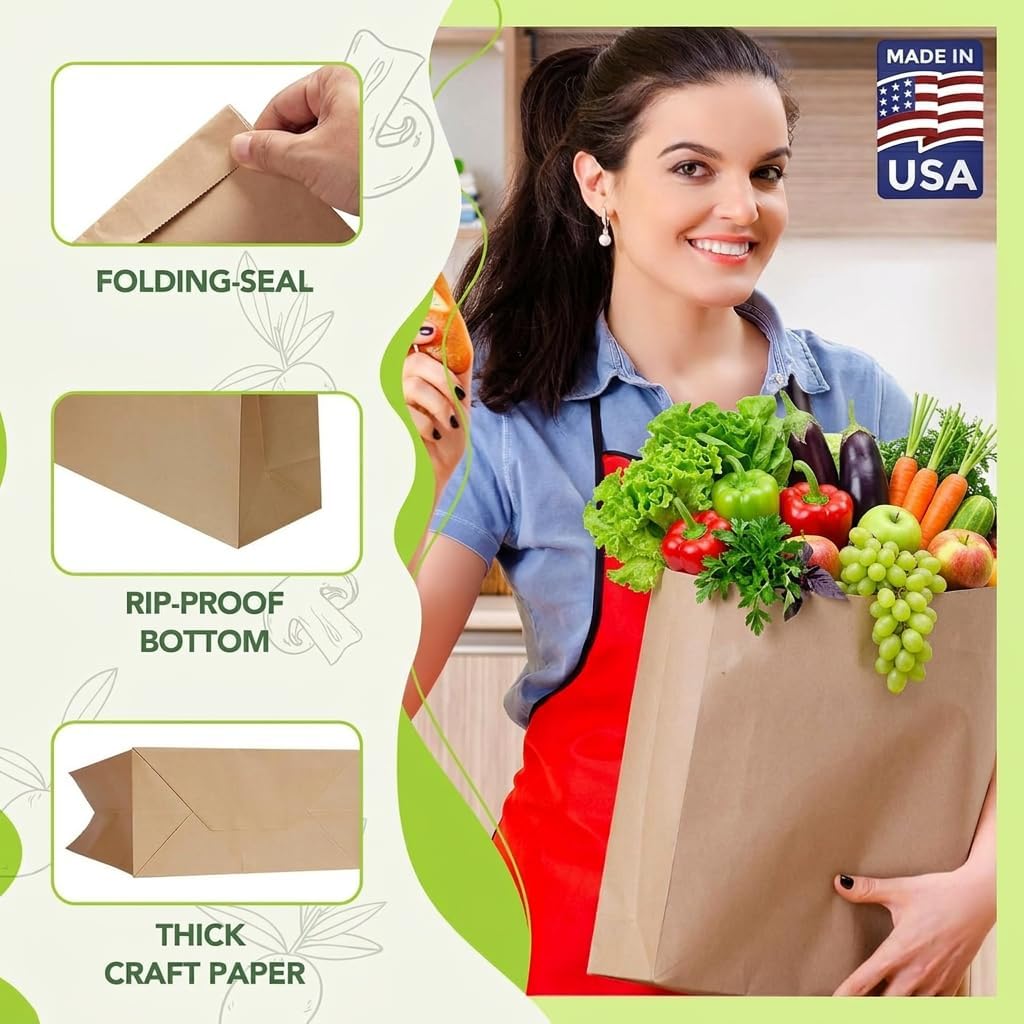Thumbnail 2 de Mesha 100Pcs Heavy Duty Kraft Paper Grocery Bags (60 lb) 12 x 7 x 17 Inches, Bulk Takeout & Retail Sacks