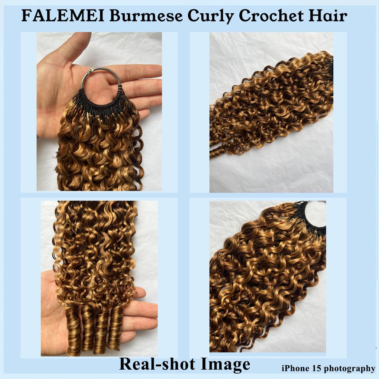Thumbnail 4 de FALEMEI Burmese Curly Crochet Human Hair, 18-Inch, 60 g, #4/27