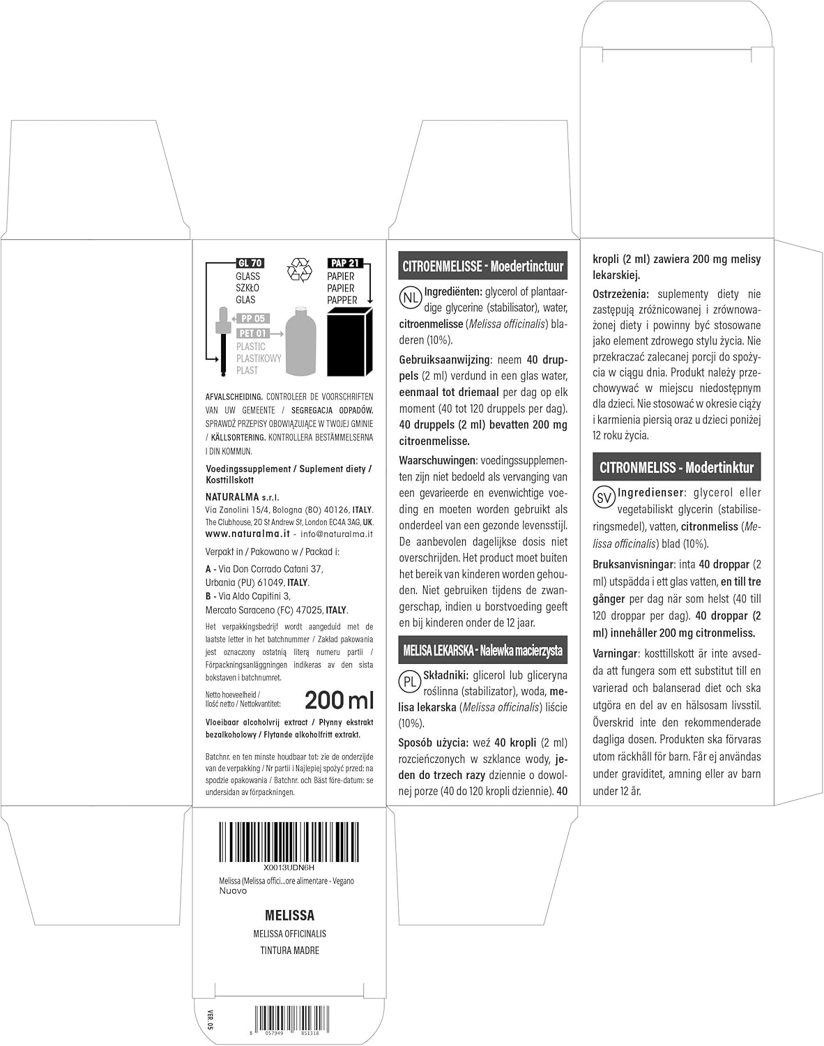 Thumbnail 2 de Melissa officinalis Tintura Madre analcolica in gocce – Naturalma, estratto foglie 200 ml (vegan)
