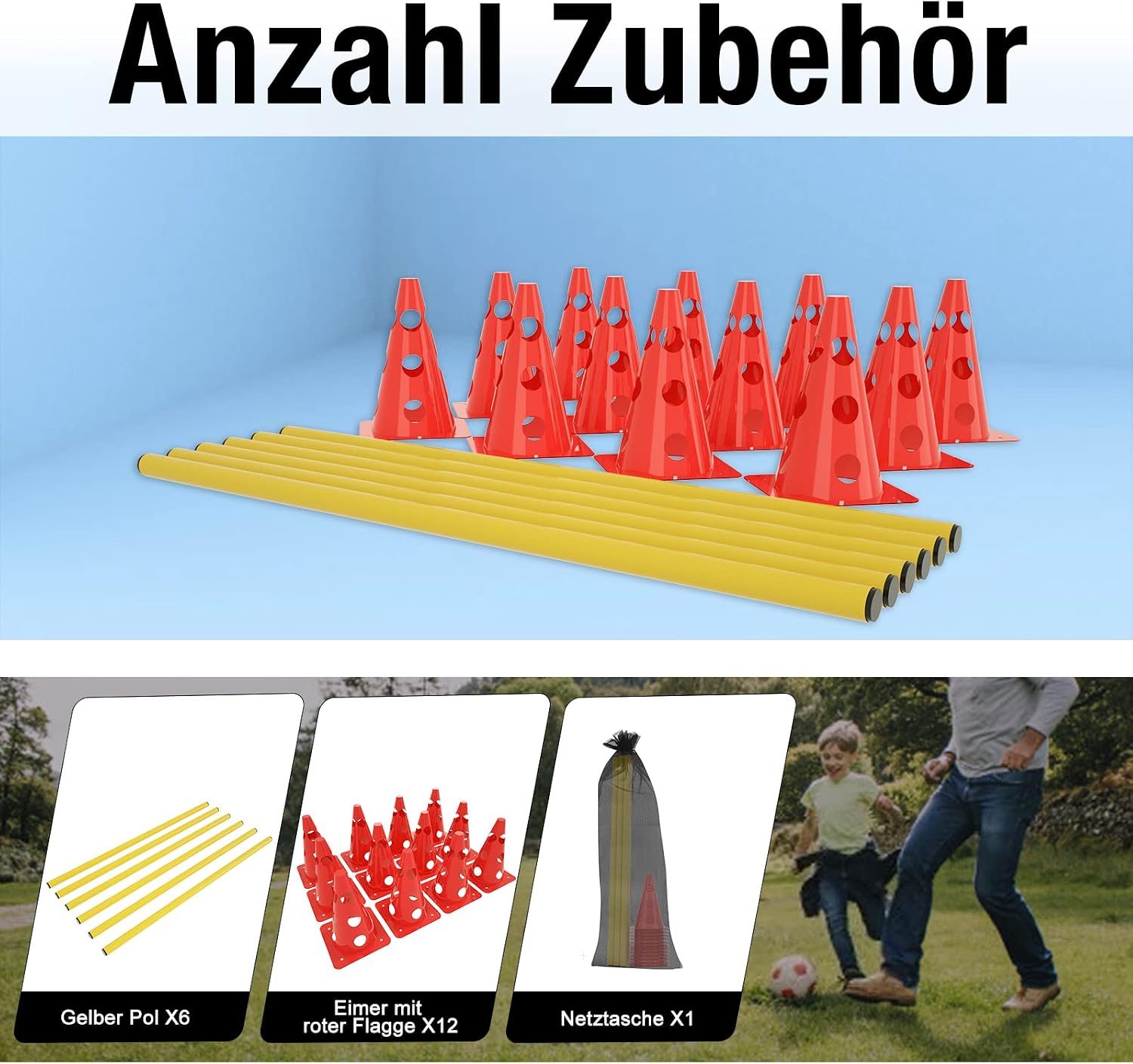 Thumbnail 2 de ACXIN 6er Sports Steckhürdenset: 12 Kegel + 6 Stangen für Koordinationstraining – flexibel, wetterfest und vielseitig