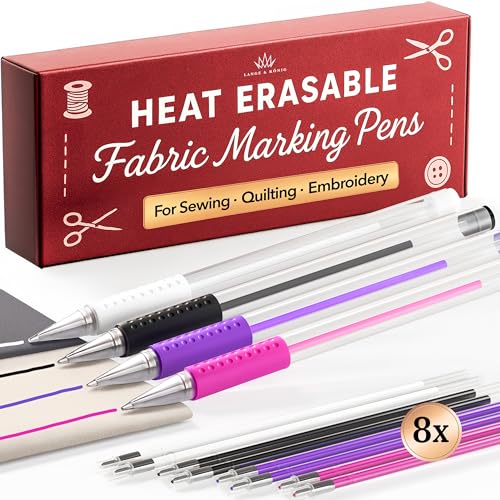 Lange & König 4x Heat Erasable Fabric Marking Pens for Sewing – 4 Pens + 8 Refills