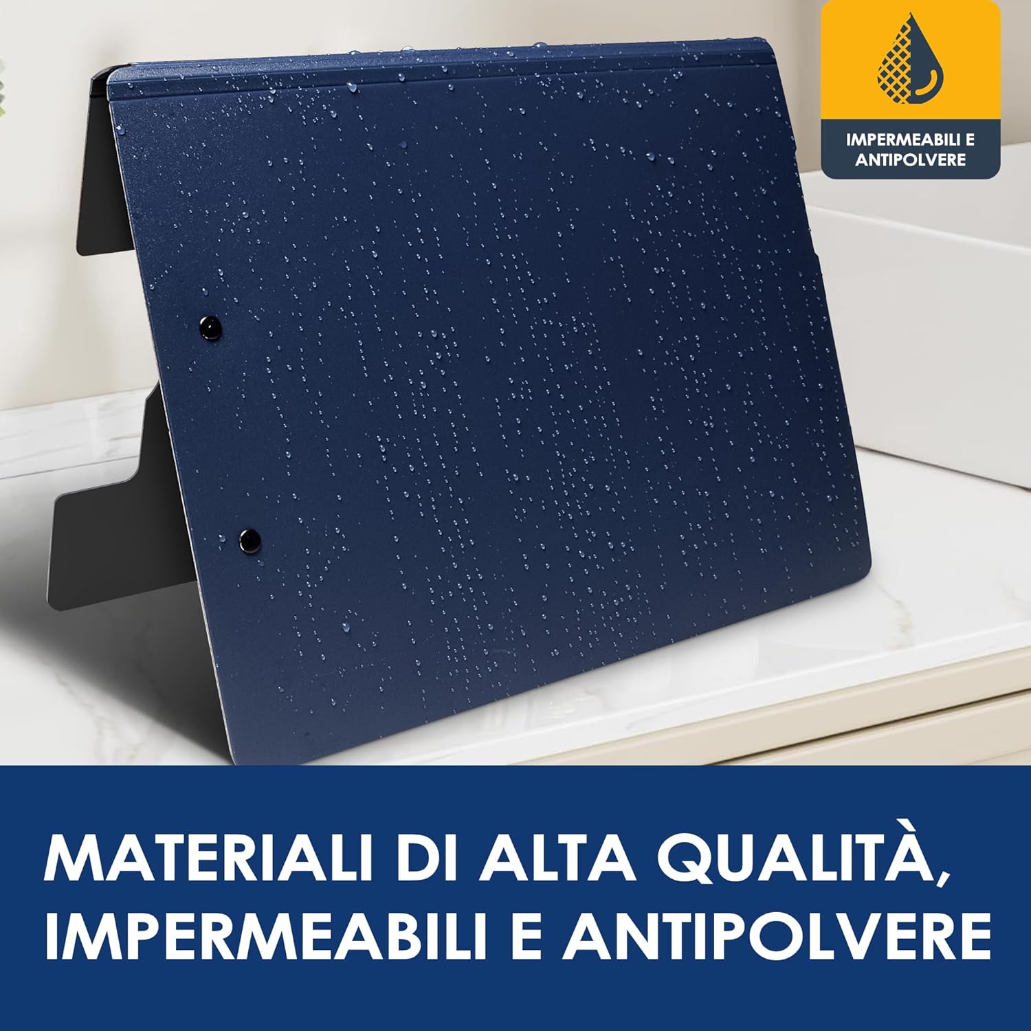 Detalle de Portablocco A4, Cartellina Portadocumenti con Doppia Clip in Plastica – Blu