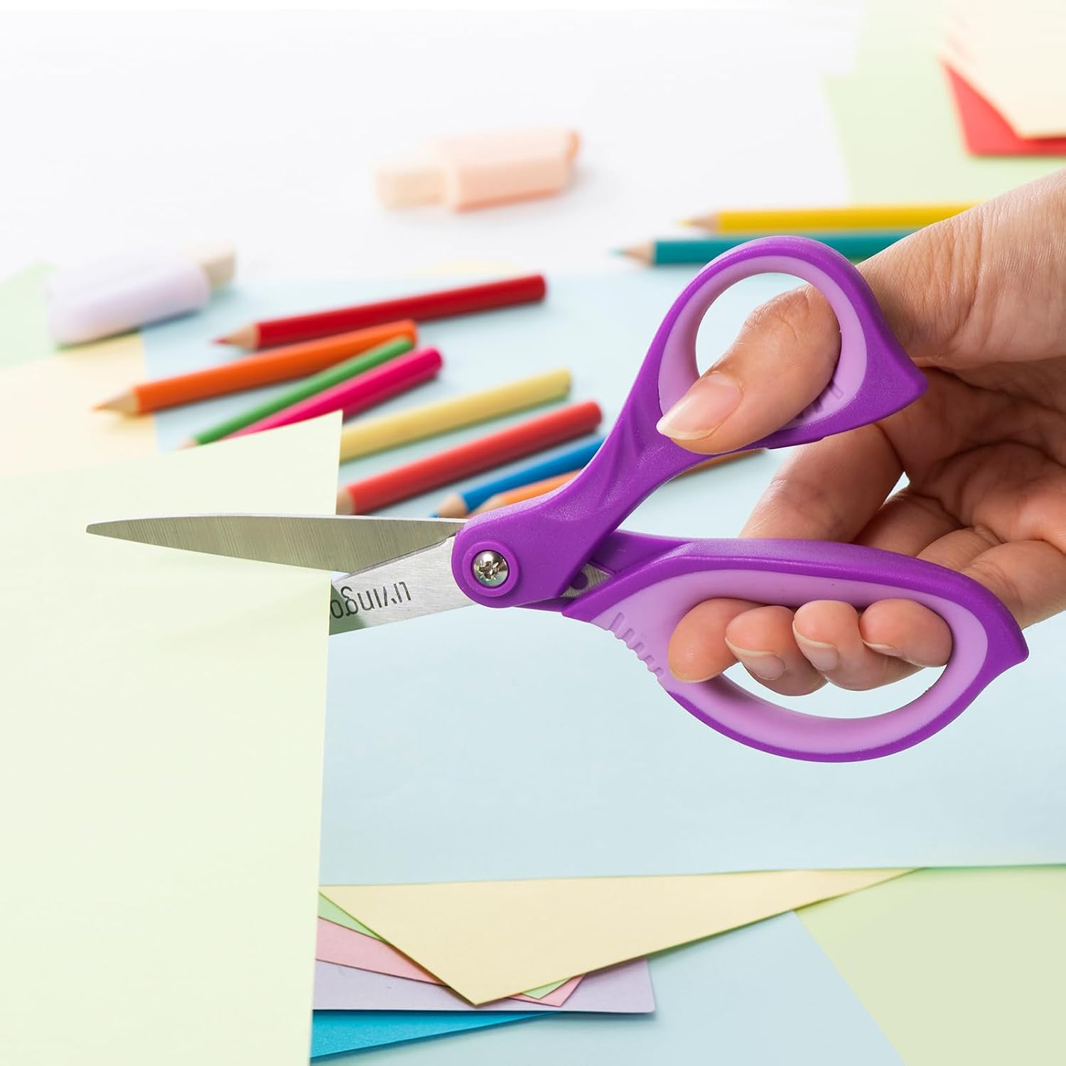 Detalle 2 de LIVINGO Ciseaux scolaires – Lame aigüe et pointe pointue, lot 3, pour élèves et enseignants