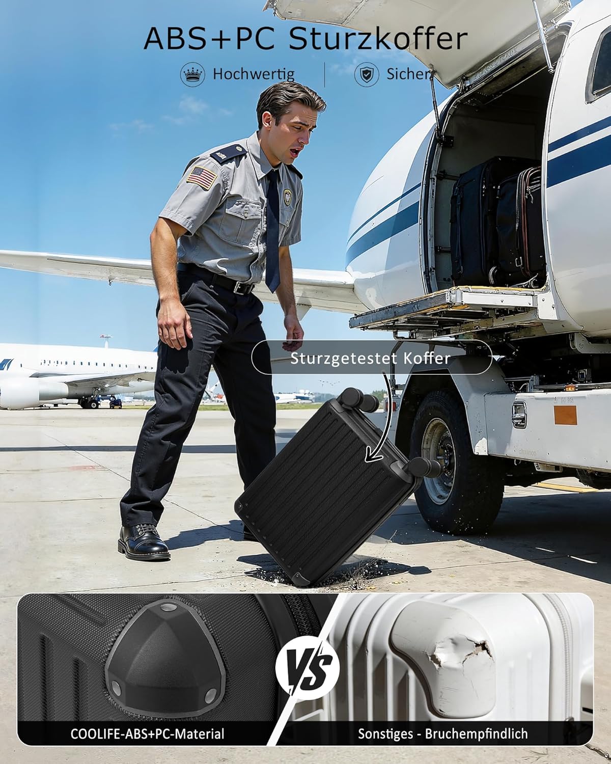 Thumbnail 6 de COOLIFE Ryanair Handgepäck Koffer 55X35X20cm mit Vakuum-Kompressionsbeutel – 60% mehr Stauraum, TSA-Schloss & 4 Doppelrollen