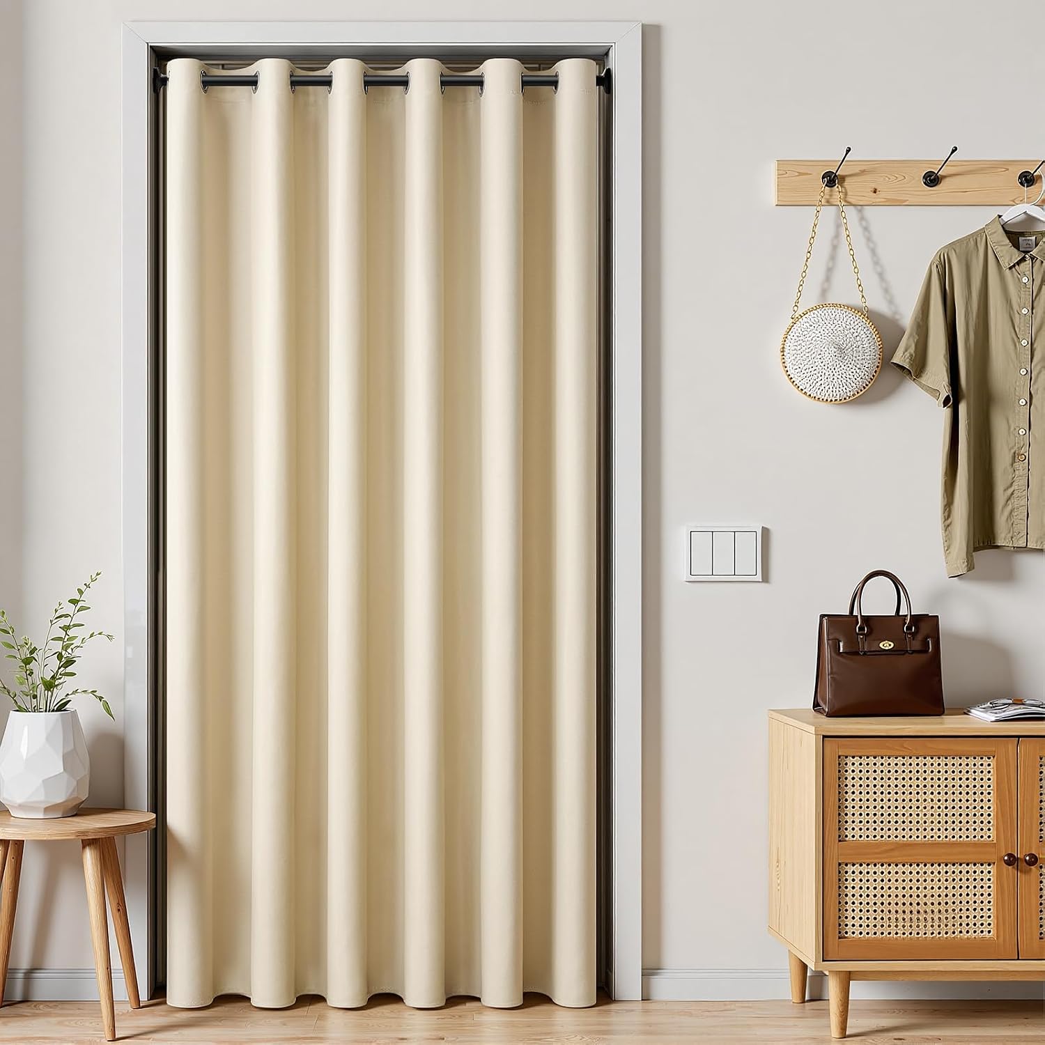 Detalle de Rideau occultant thermique MRTREES 200 x 240 cm beige opaque avec œillets
