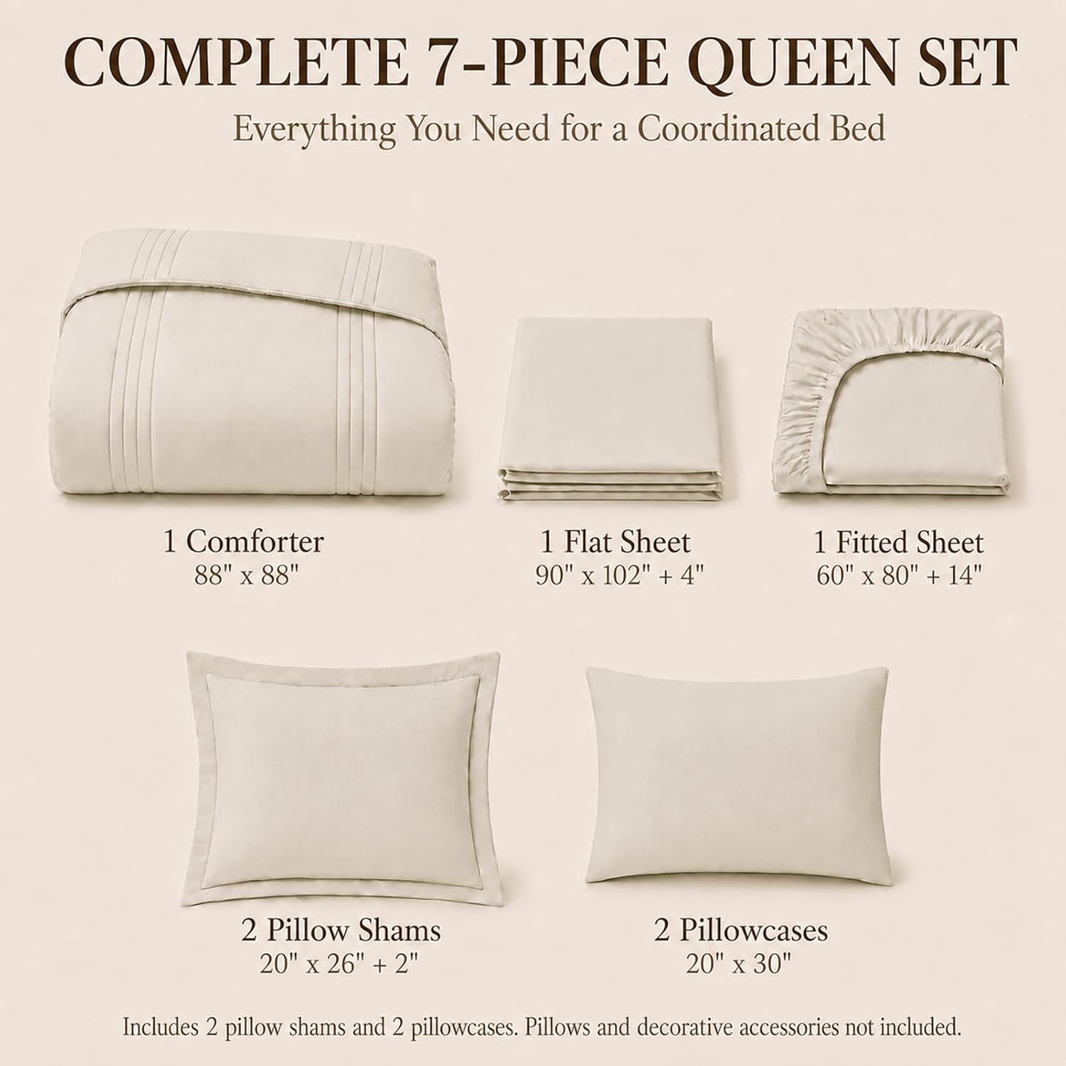 Detalle de CozyLux Queen Size 7-Piece Comforter Set (Beige) with Sheets & Down-Alternative Comforter
