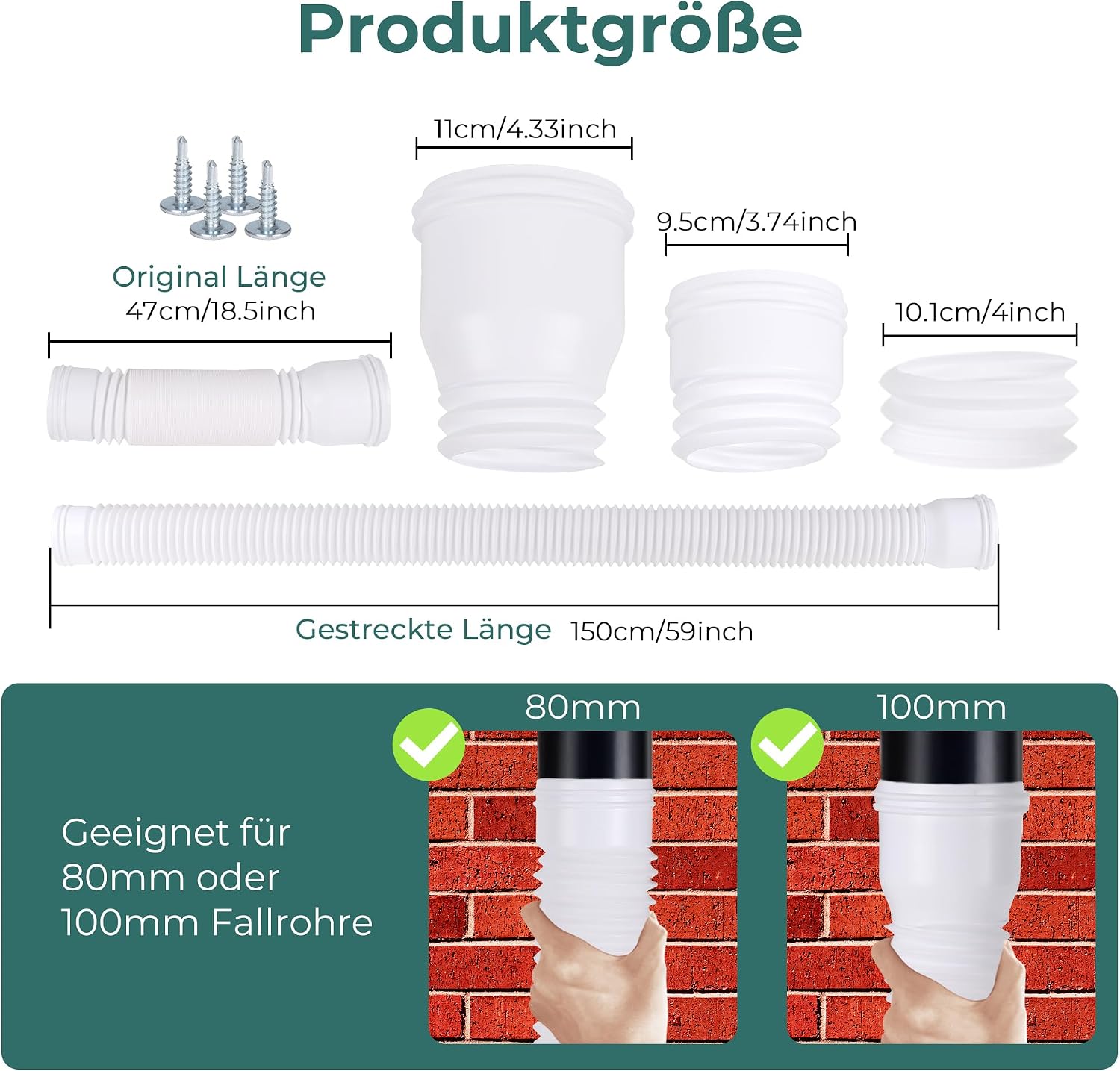 Detalle 1 de BKITC flexibel stuprörsförlängning, 47–150 cm, för 80/100 mm