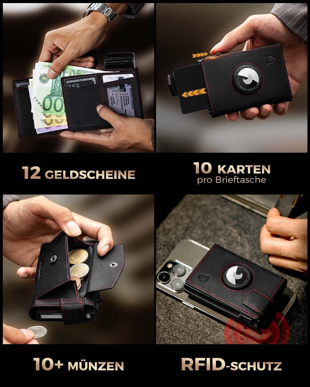 Thumbnail 3 de LORZOR AirTag Wallet mit XXL Münzfach – Slim Wallet aus Echtleder, RFID-Schutz und AirTag Integration