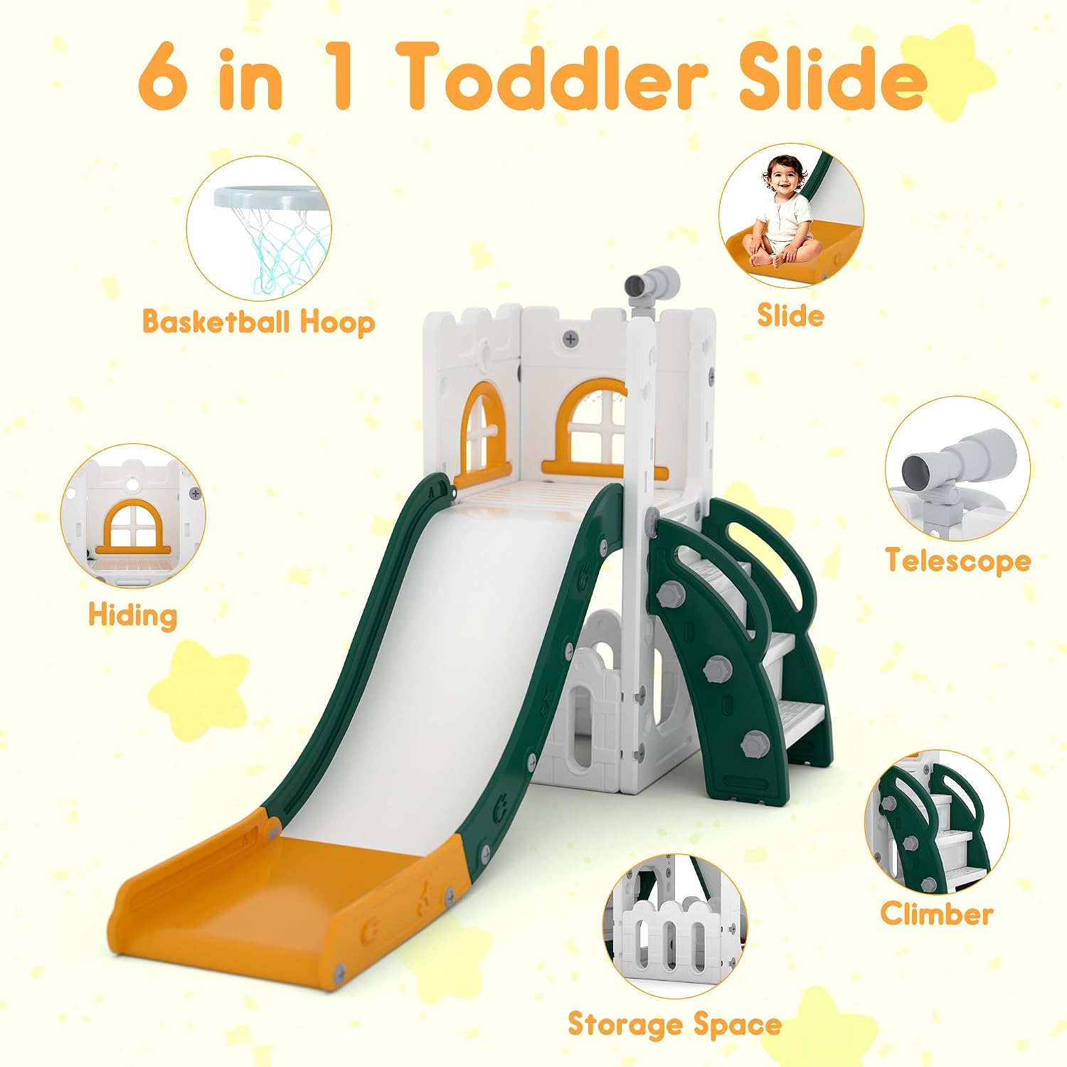Detalle 2 de LulliSpace 6-in-1 Toddler Slide 6 Features