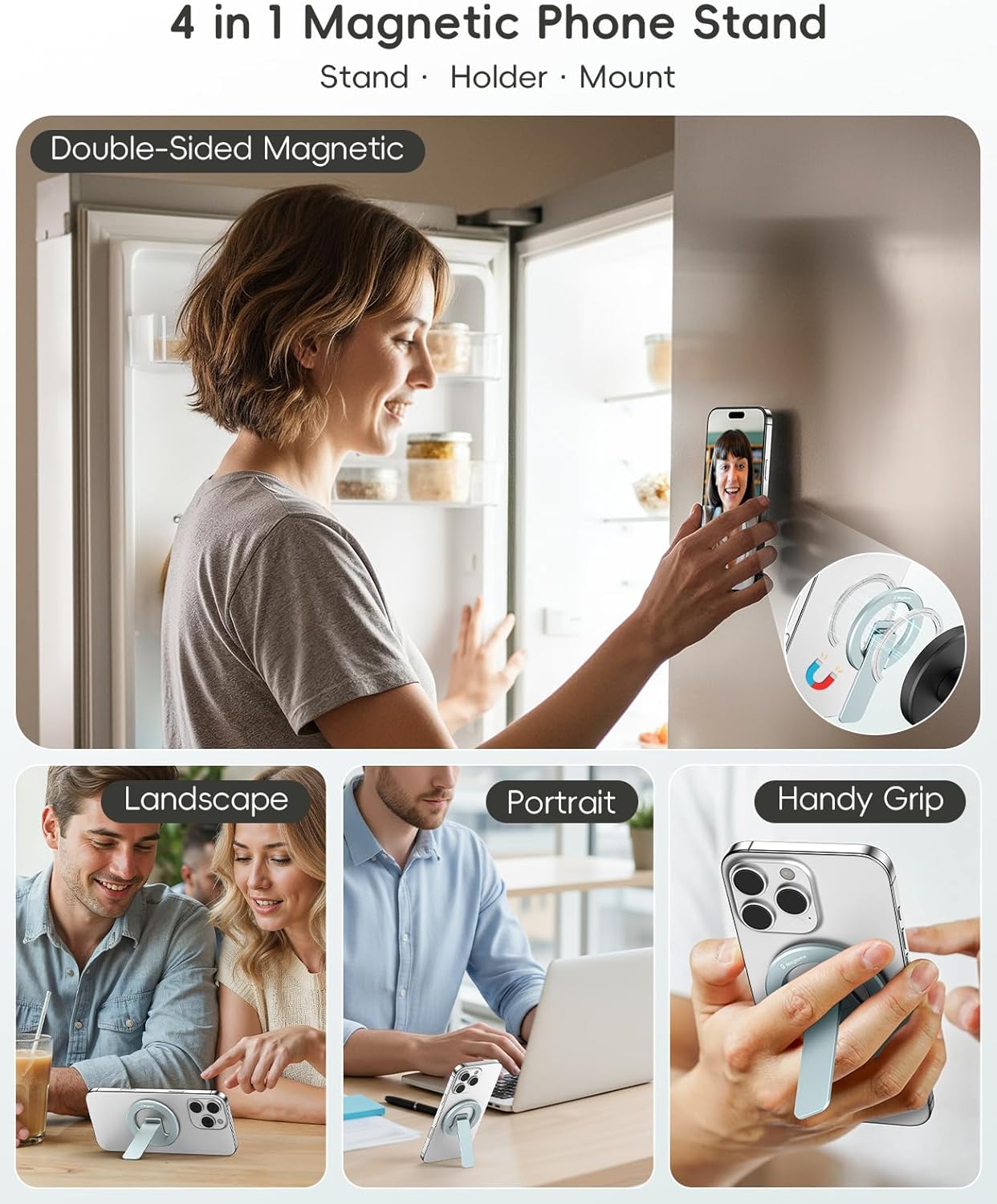 Thumbnail 2 de Magtame Support magnétique pour téléphone – Double face, bureau magnétique et pliable – Bleu
