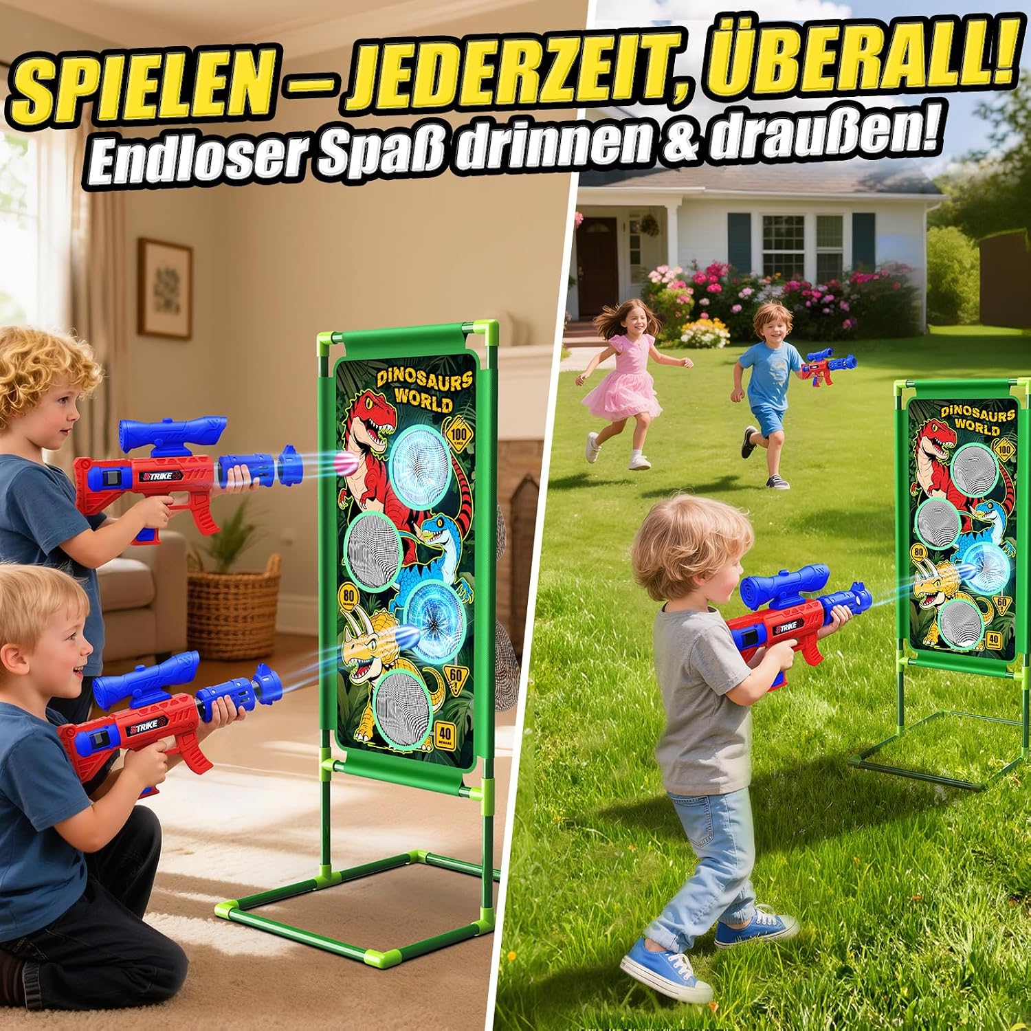 Detalle de Dinosaurier-Schießspielzeug für Jungen (ab 3–12 Jahre) – 2 Popper-Pistolen mit Schaumbällen