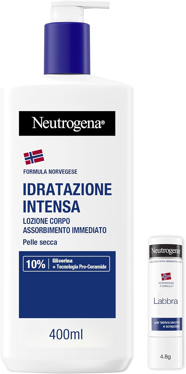 Detalle de Neutrogena Formula Norvegese Skincare Kit: crema corpo idratante 400 ml e balsamo labbra 4,8 g (Esclusiva Amazon IT)
