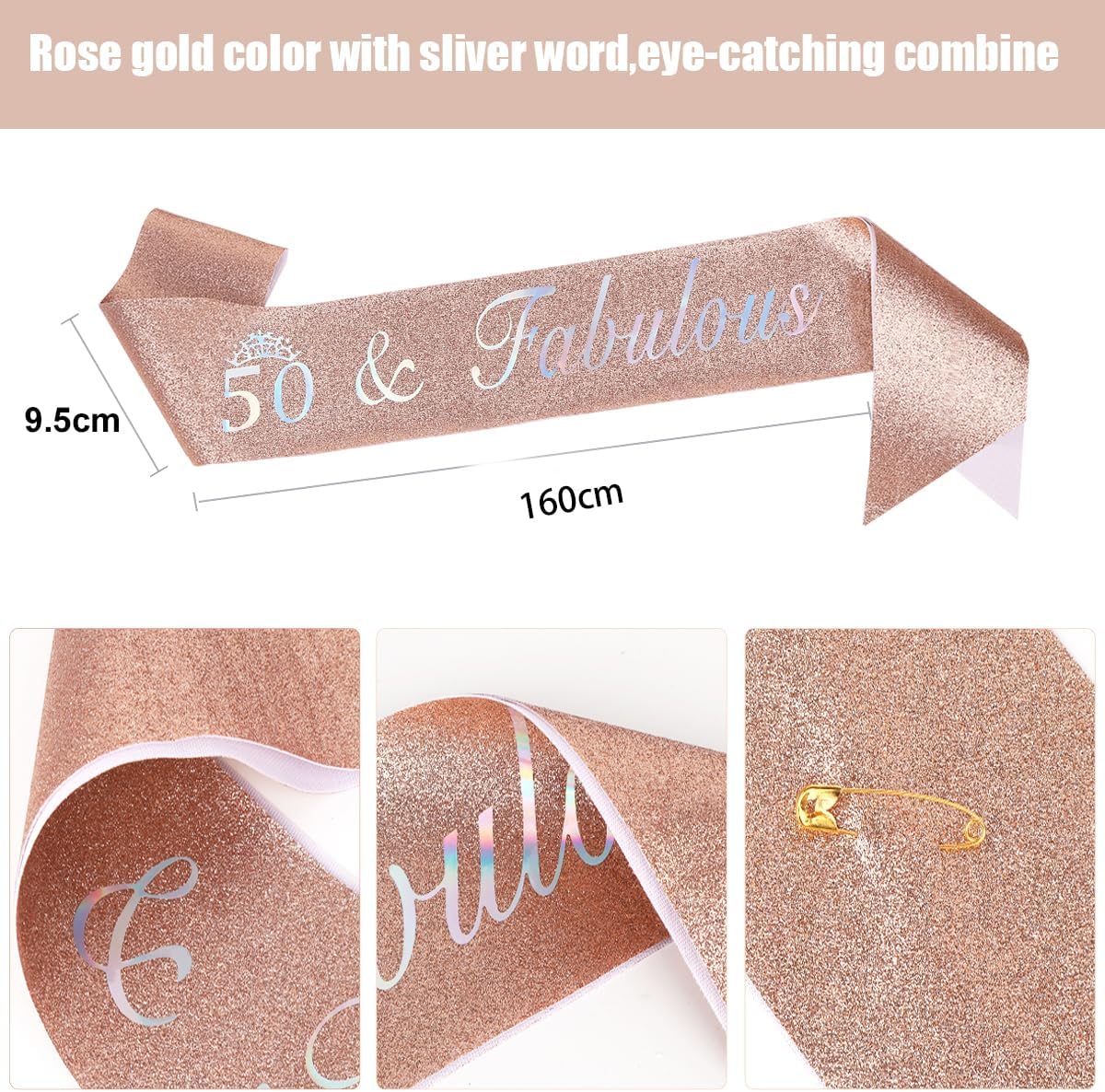 Thumbnail 2 de 50th Birthday Rose Gold Sash & Headband
