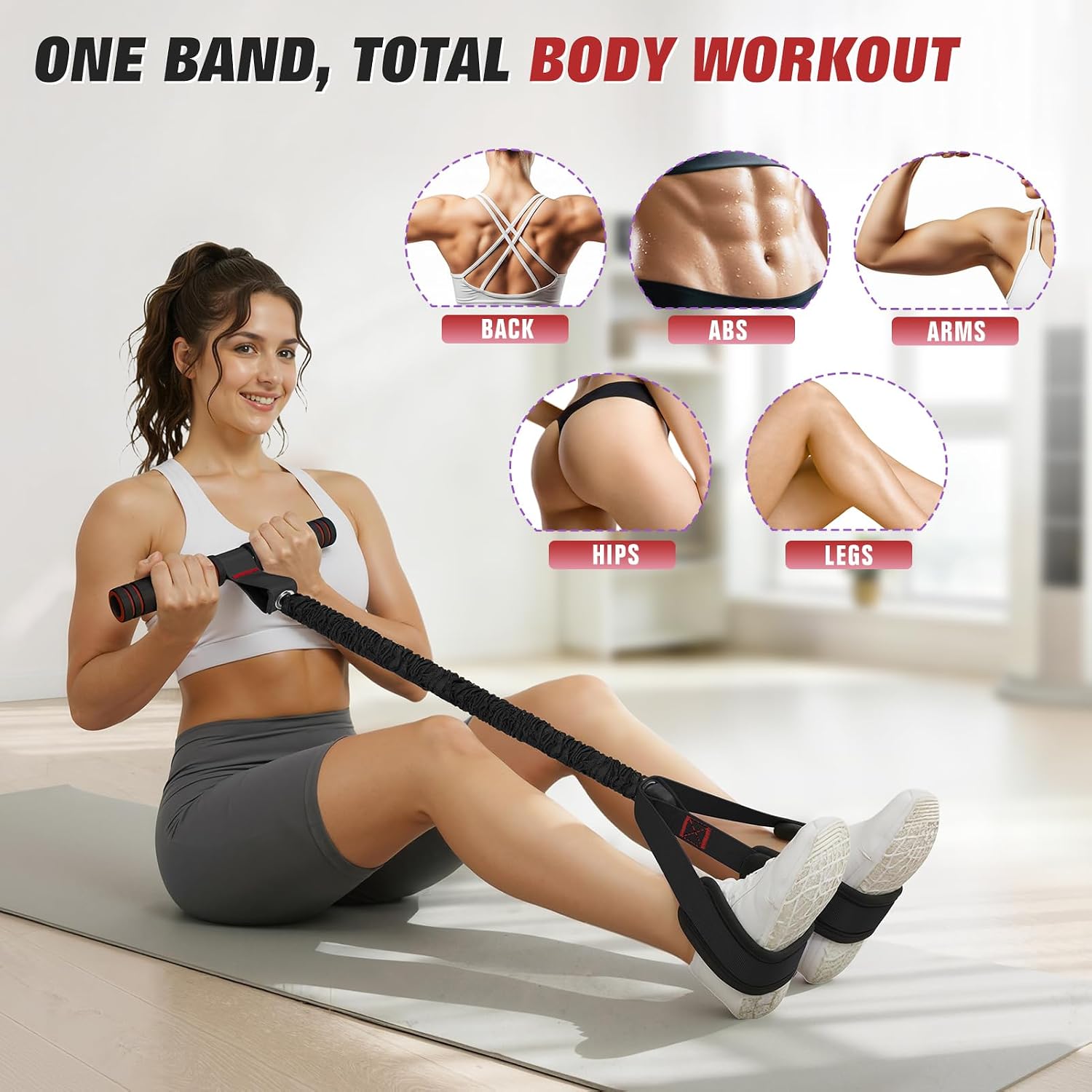 Detalle de WOQQW pedal resistance bands with handle, double-layer latex, 55 lb