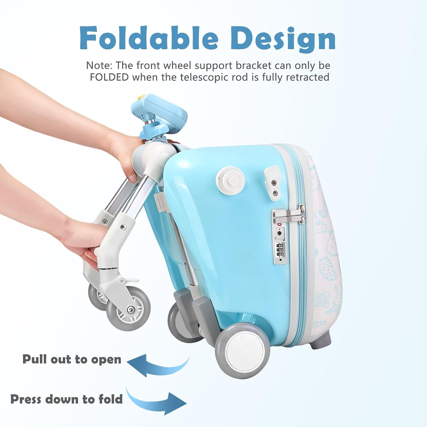 Detalle de AODI Kids Ride-on Luggage with Seat and 20-Inch Carry-On — 2-in-1 Luggage & Stroller