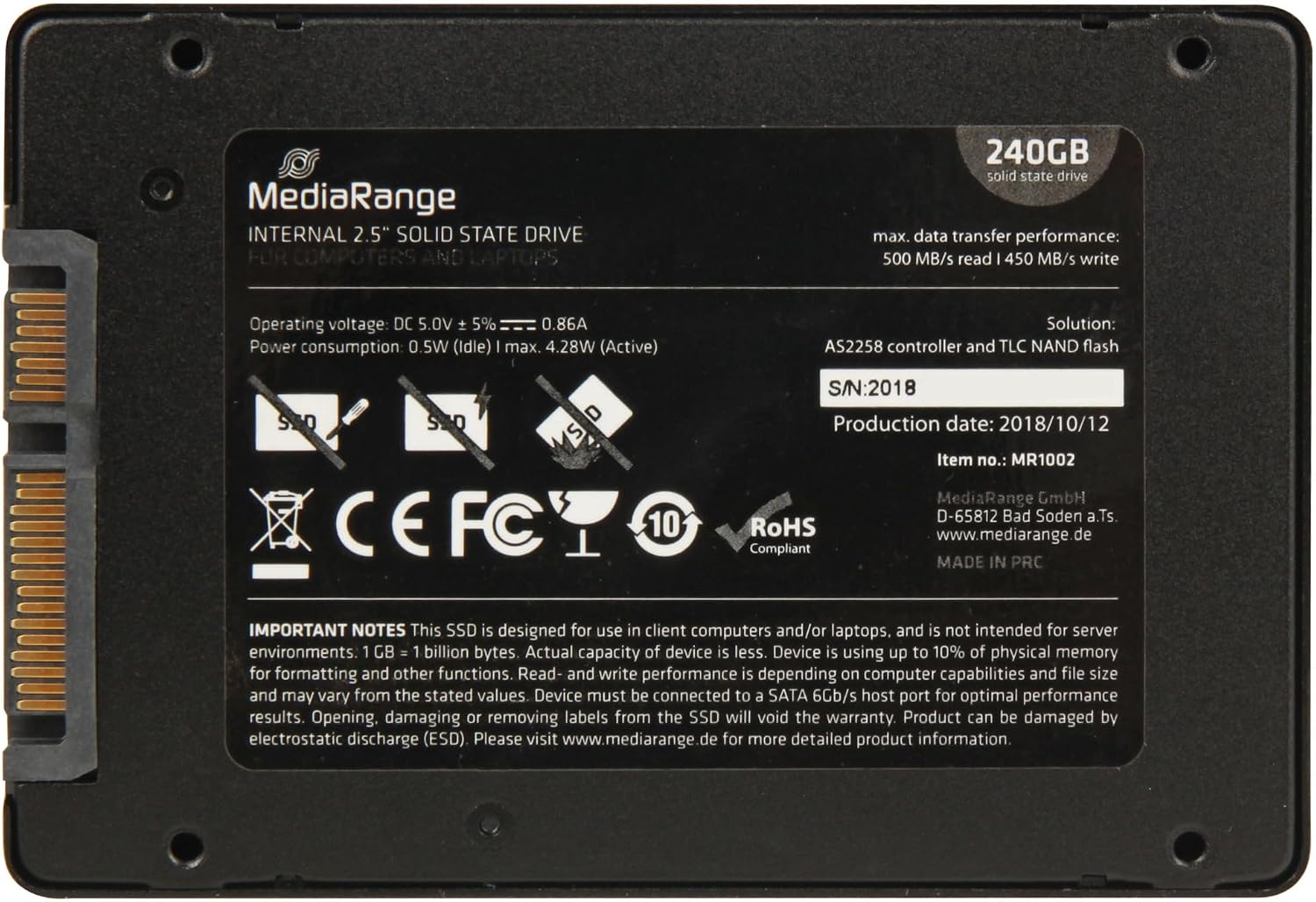 Detalle de MediaRange MR1002 intern SSD, 240 GB, 2,5 tum och SATA III