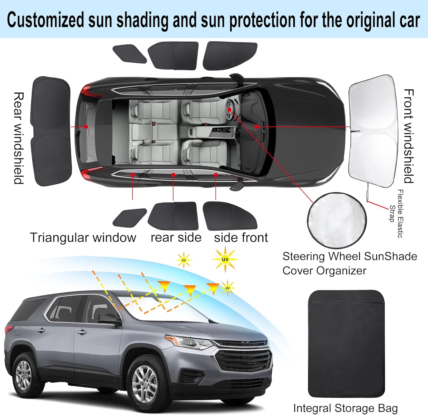 Thumbnail 2 de TINGLU Window Shades for Chevrolet Traverse (2018-2023) — 8-Piece Full Window Sun Shade Kit