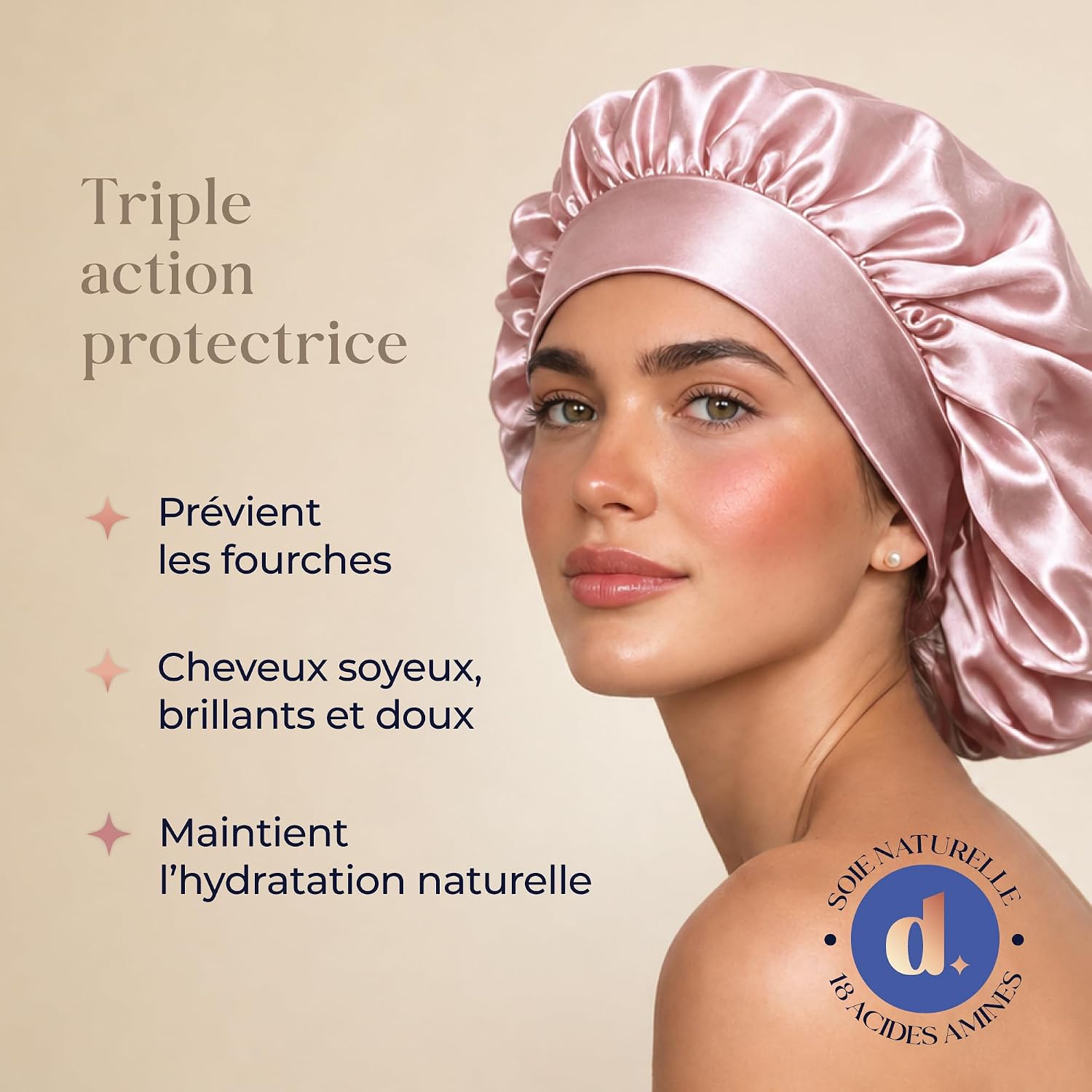 Thumbnail 3 de Dreamzie Bonnet Satin Cheveux Nuit – 100% Soie de Mûrier 22 Momme, Ajustable, OEKO-TEX