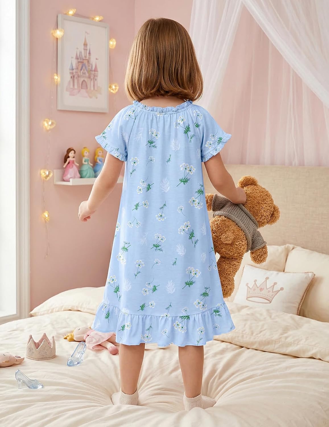 Detalle 2 de Arshiner Girls' Short-Sleeve Nightgown, 95% Polyester, 5% Spandex